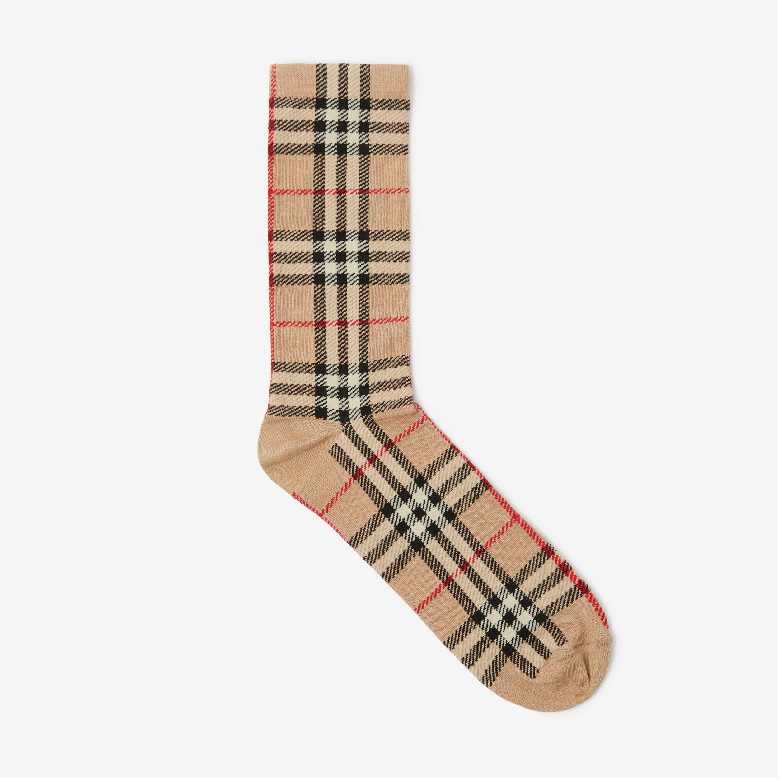 Vintage Check Intarsia Cotton Cashmere Blend Socks in Archive Beige | Burberry® Official - 1