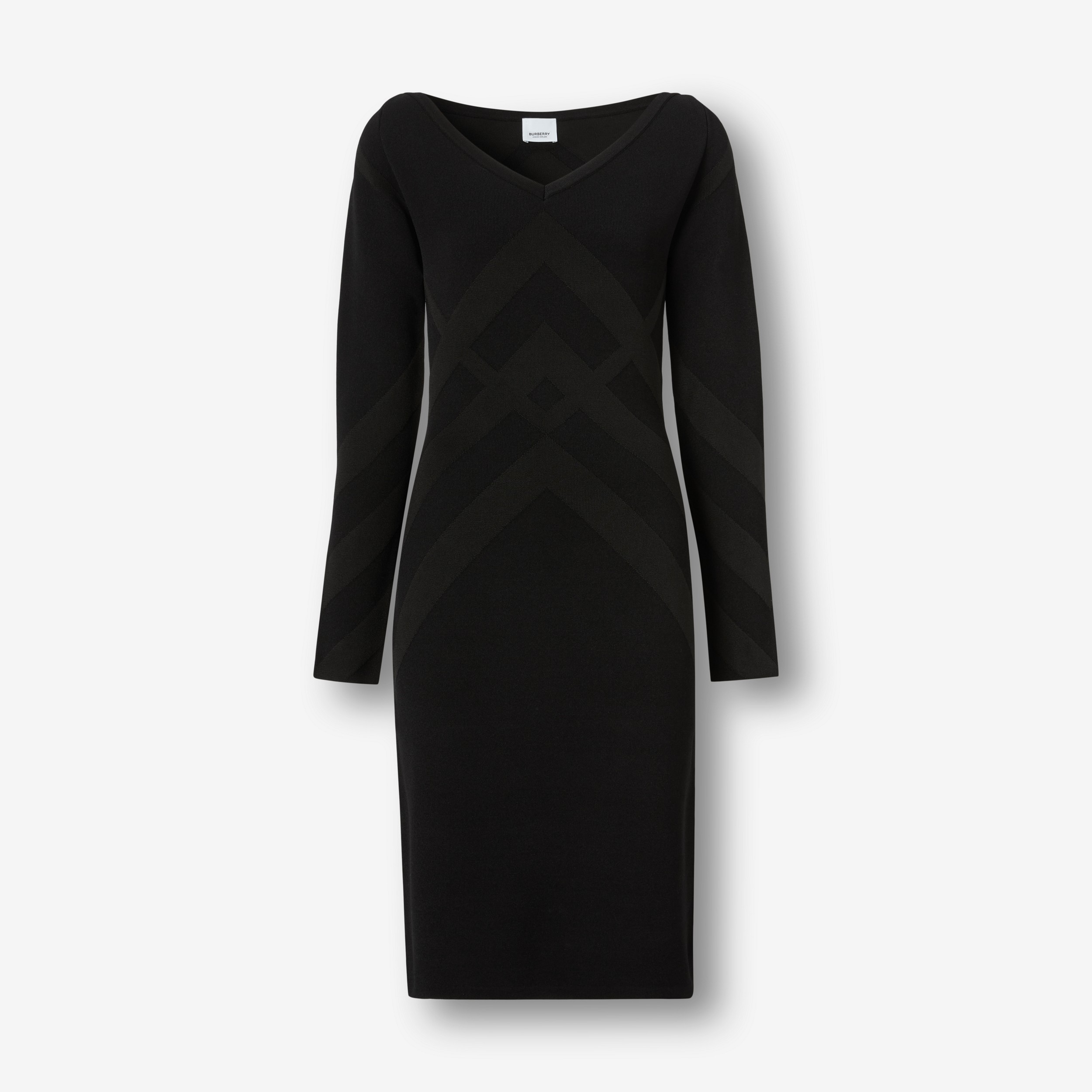Chevron Check Viscose Blend Jacquard Dress in Black - Women | Burberry® Official - 1