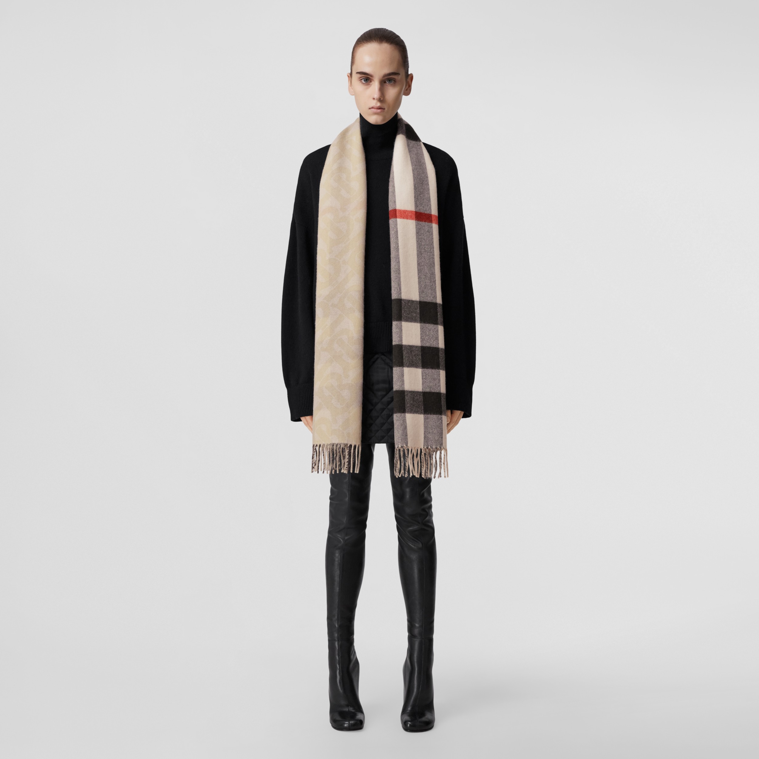 Check Cashmere Reversible Scarf in Natural White | Burberry® Official - 4