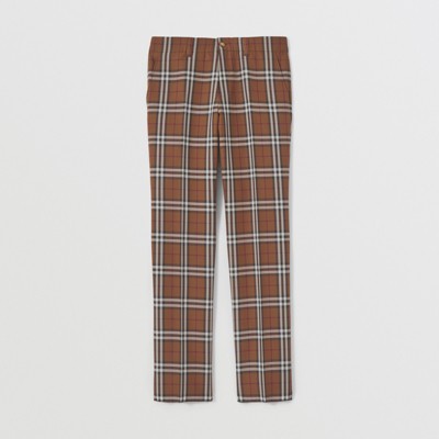 Check Wool Cropped Tailored Trousers in Dark Birch Brown - Men | Burberry®  Official