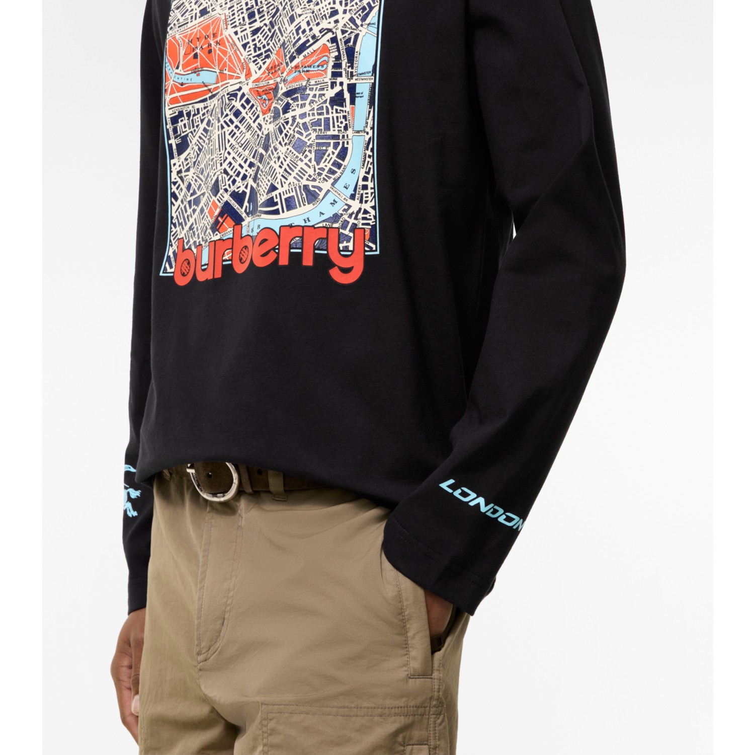 Long-sleeve London Map Cotton T-shirt in Black - Men | Burberry