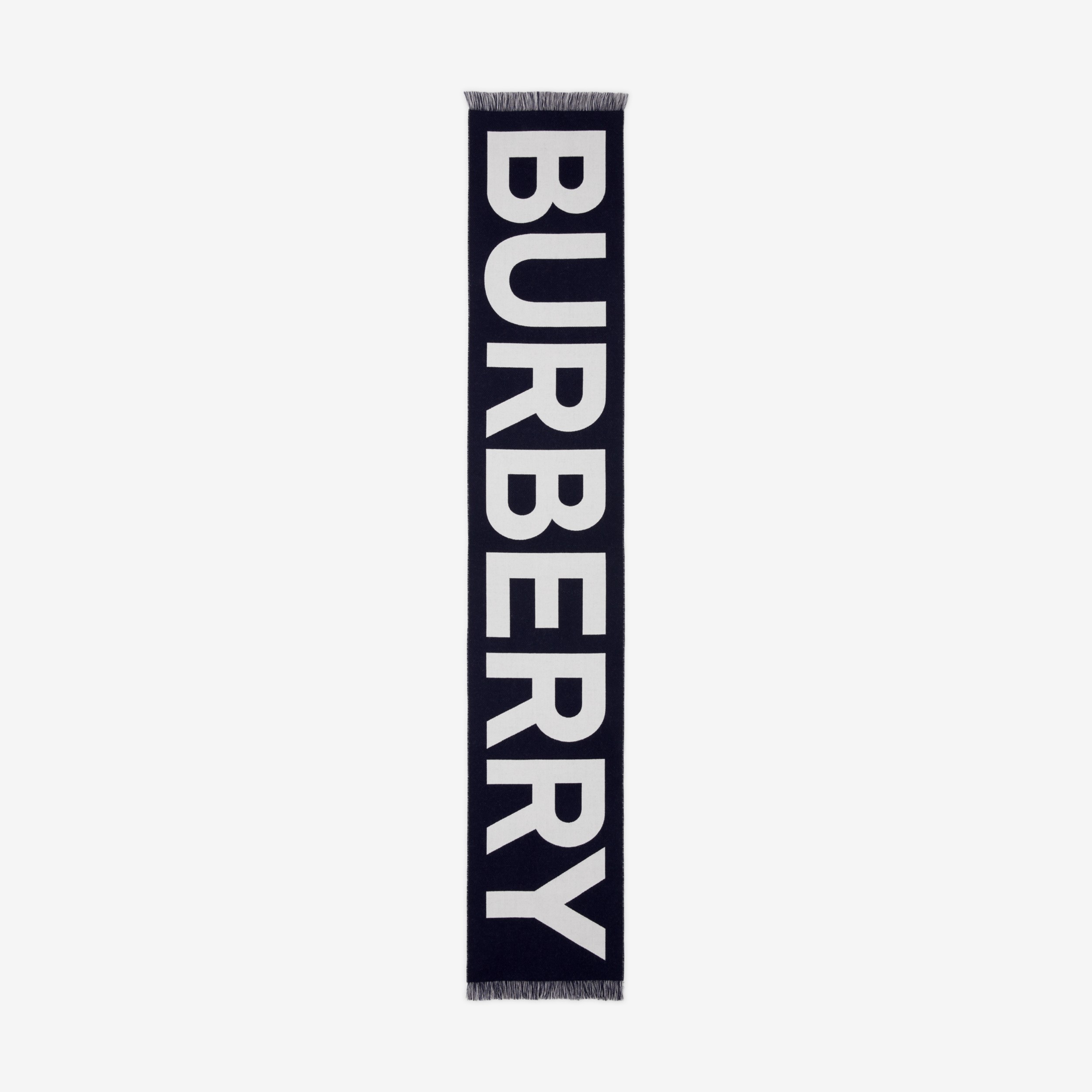 Logo Wool Jacquard Scarf in Dark Charcoal Blue | Burberry® Official