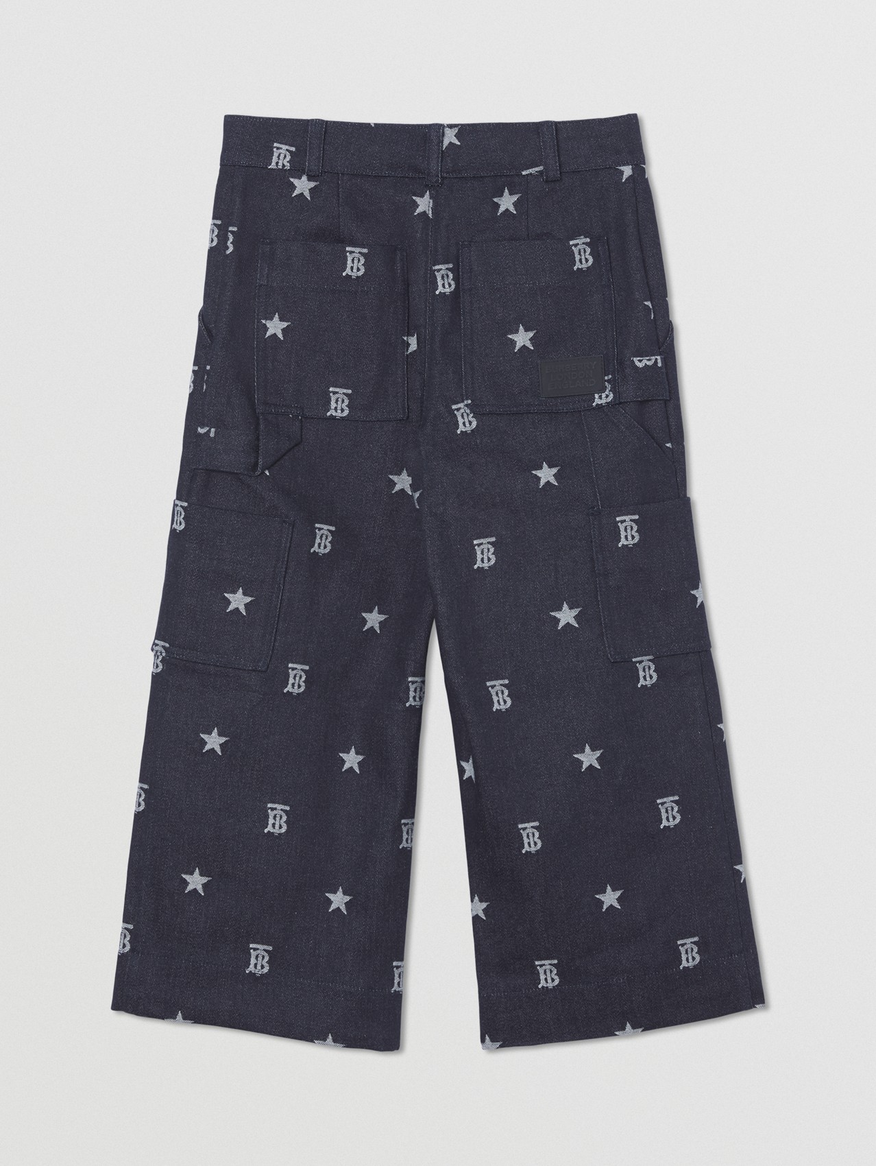 Star and Monogram Motif Japanese Denim Trousers in Indigo