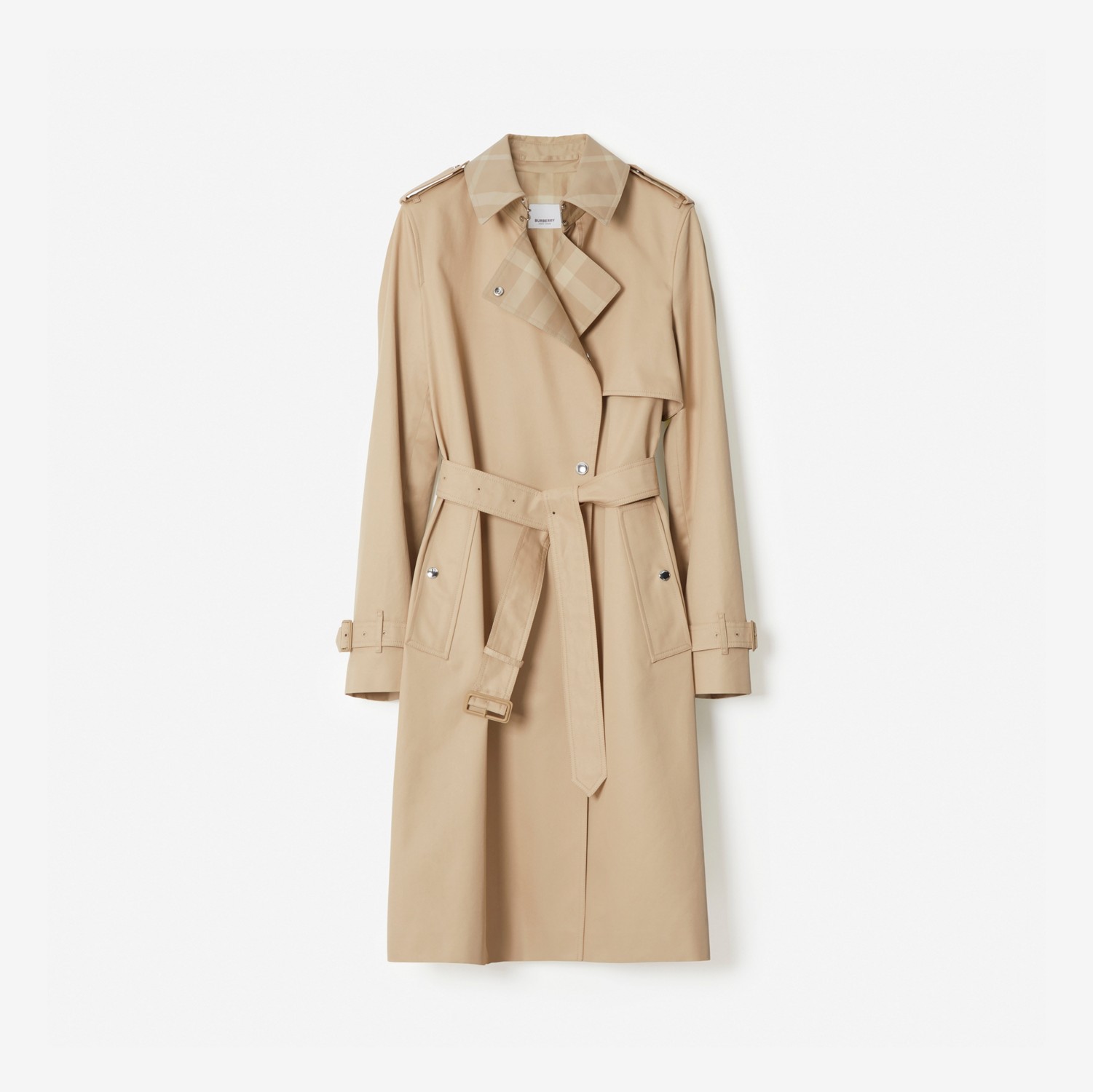 Trench coat en algodón de gabardina con paneles a cuadros (Rosa Beige Suave) - Mujer | Burberry® oficial