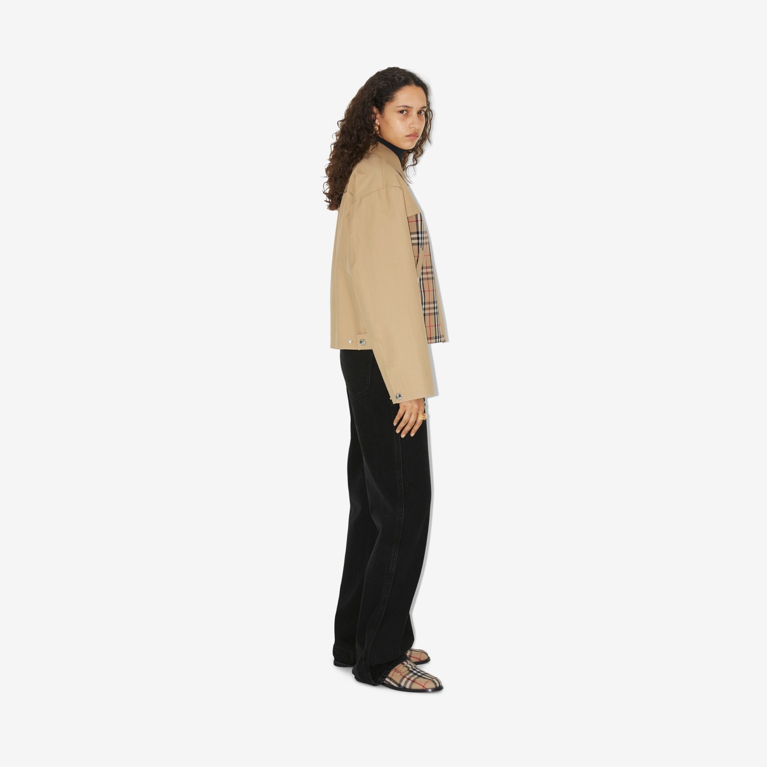 체크 패널 코튼 재킷 (허니/아카이브 베이지) - 여성 | Burberry®