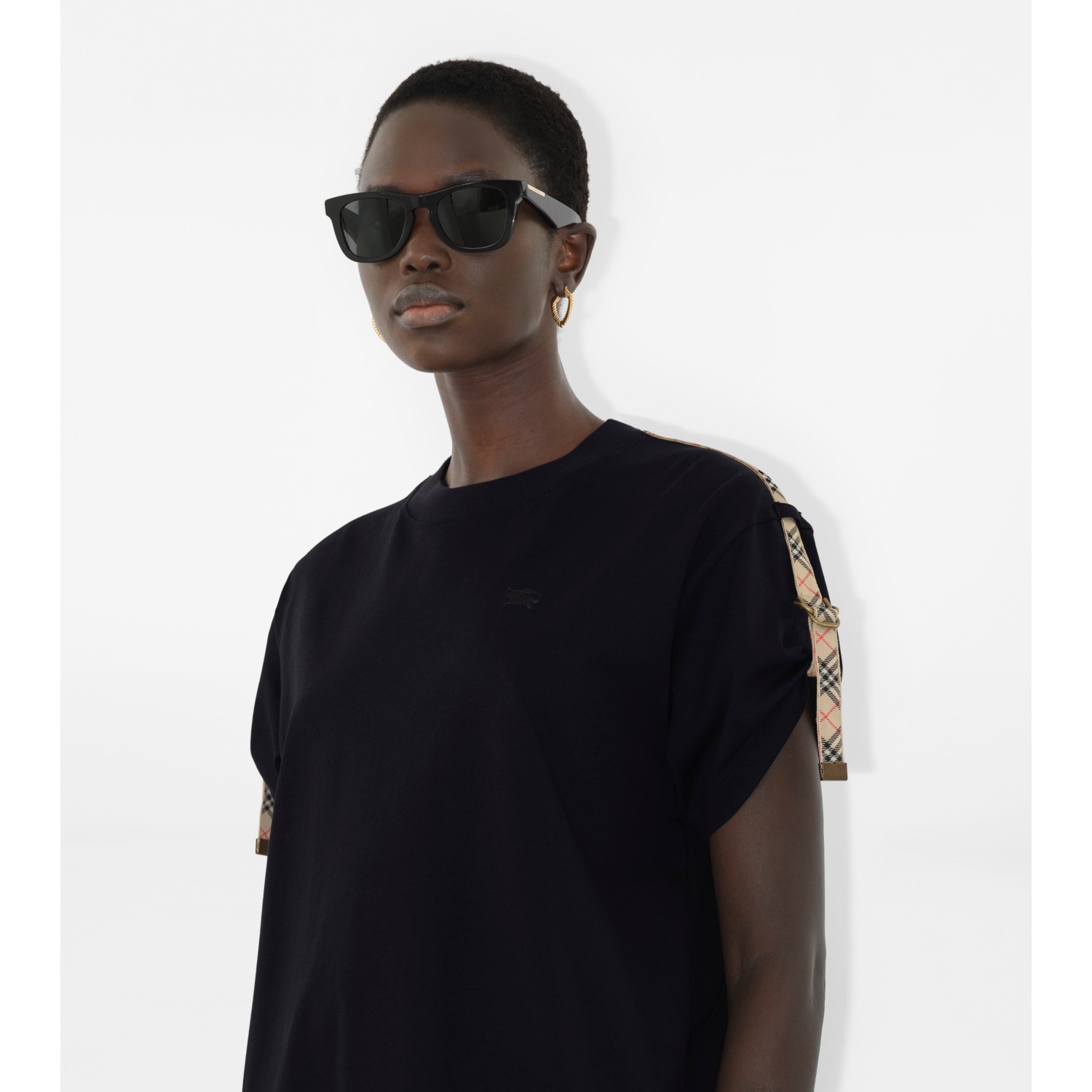 Check Trim Cotton T-shirt Dress - thumbnail 2