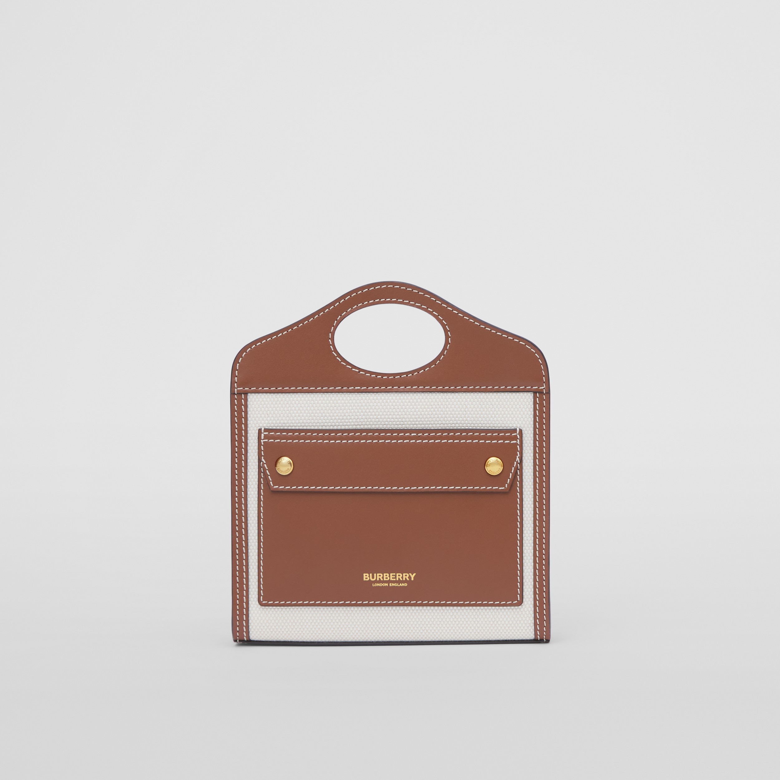 Pocket Bag aus Canvas und Leder im Mikroformat und in Zweitonoptik (Naturfarben/malzbraun) - Damen | Burberry® - 1