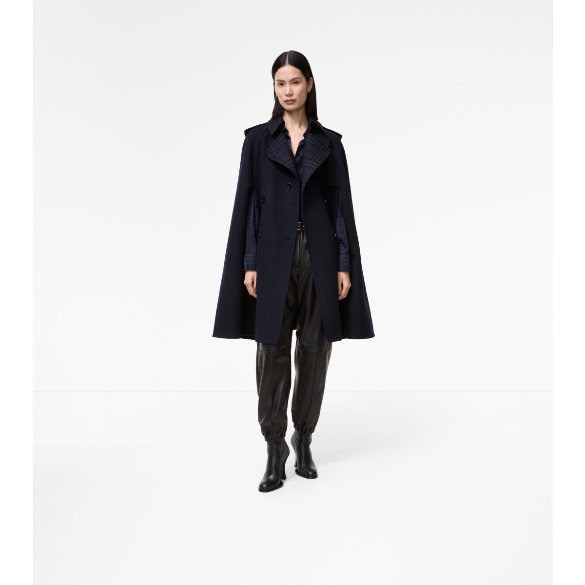  Check Wool Belmont Trench Cape