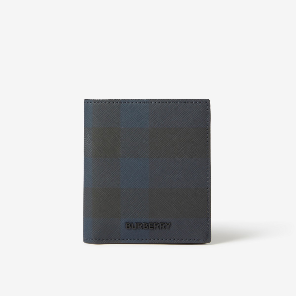 Burberry Check And Leather Folding Card Case In Navy