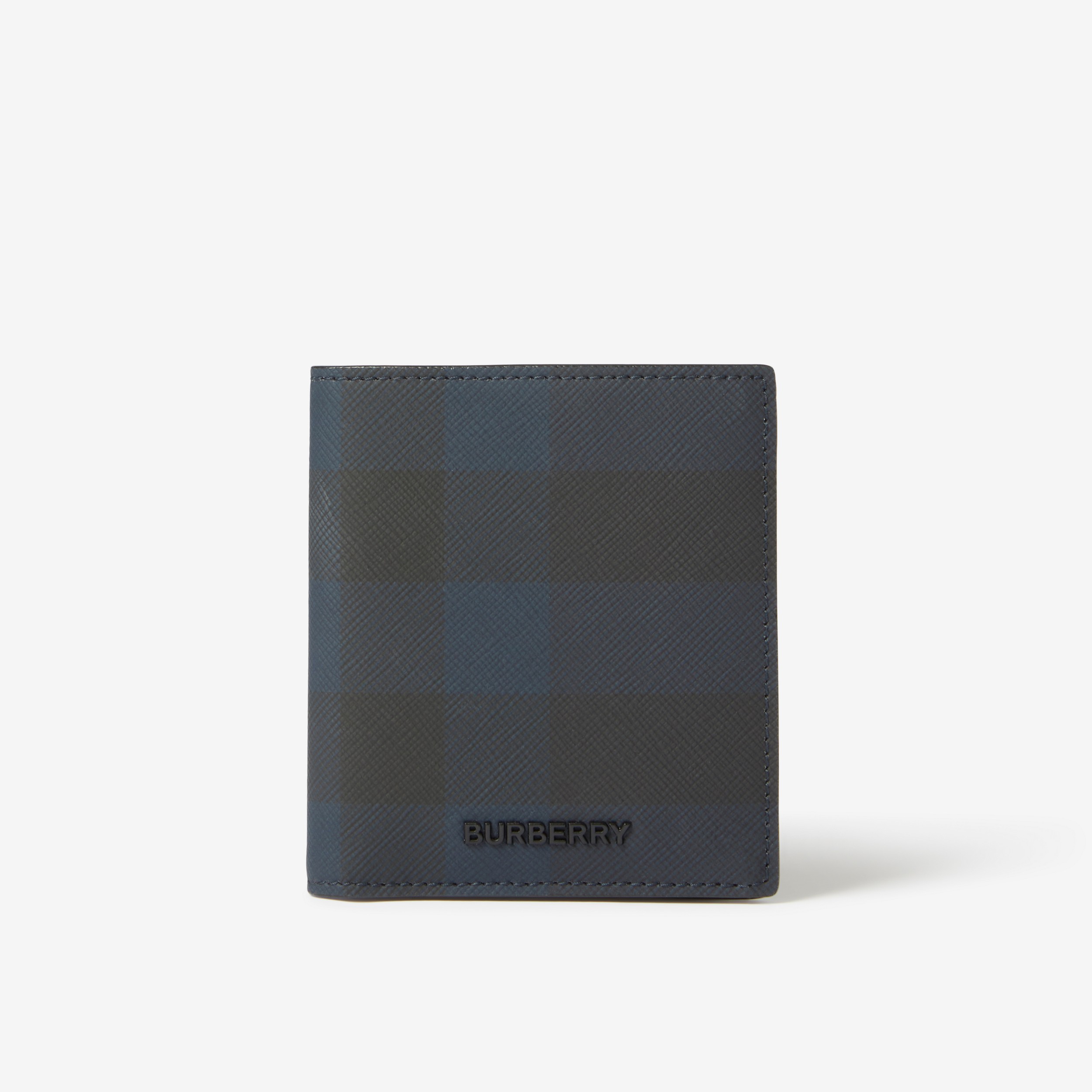 Check and Leather Folding Card Case in Navy | Burberry® Official