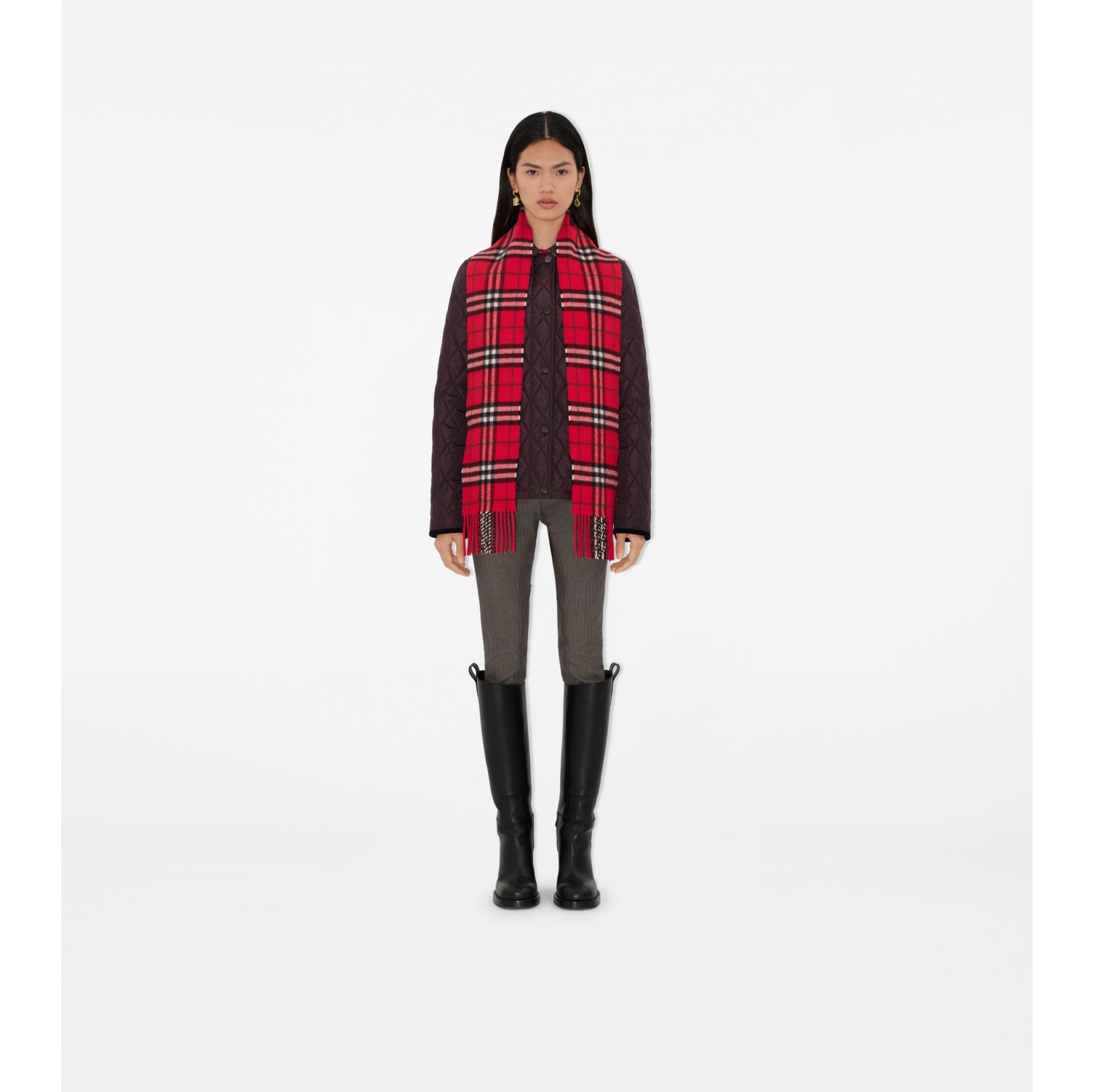 Narrow Check Cashmere Scarf