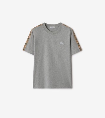 [Burberry] チェック トリム 半袖 Tシャツ ☆送料込☆ チェックトリム コットンTシャツ (ペールグレーメランジ