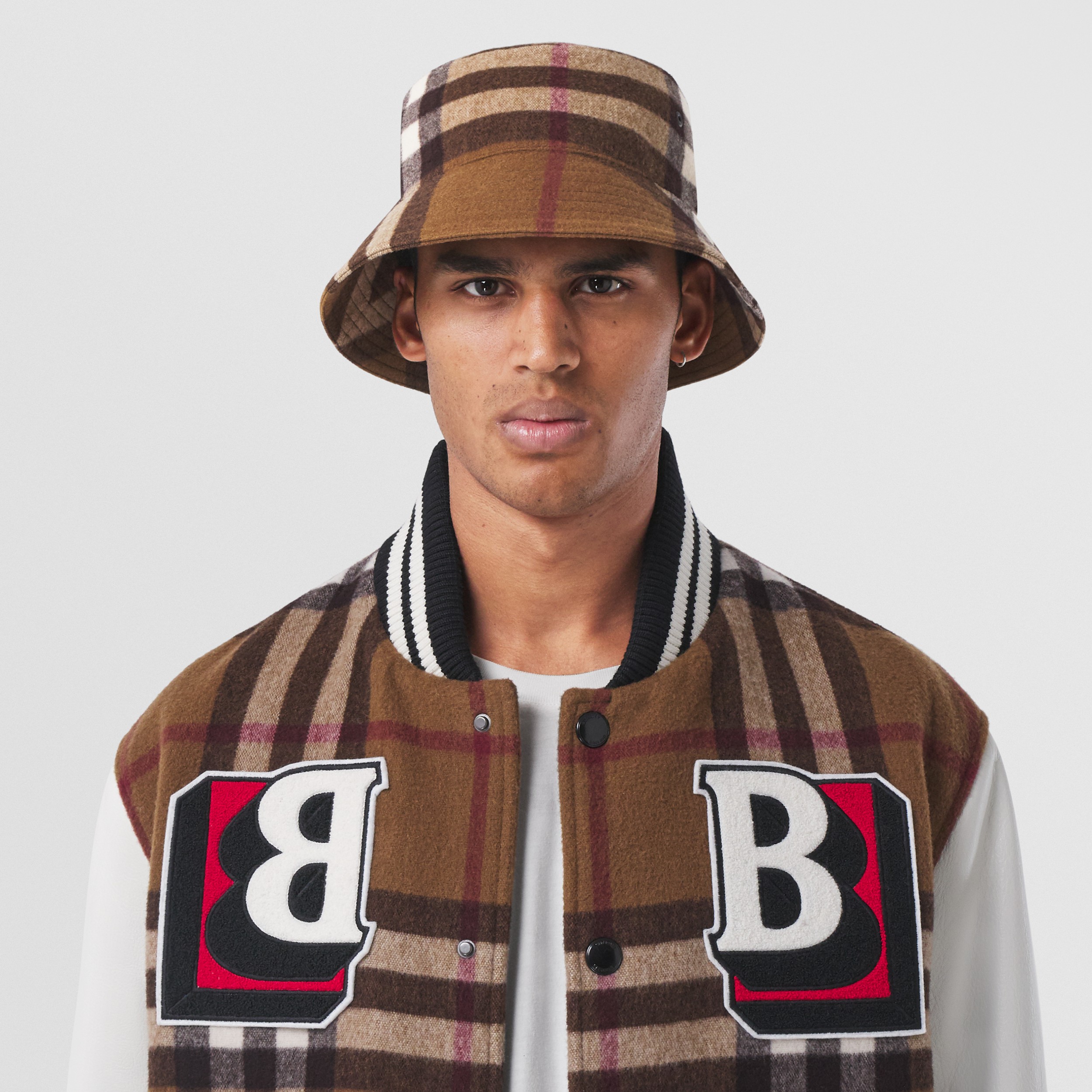 Exaggerated Check Wool Bucket Hat in Birch Brown | Burberry® Official - 3
