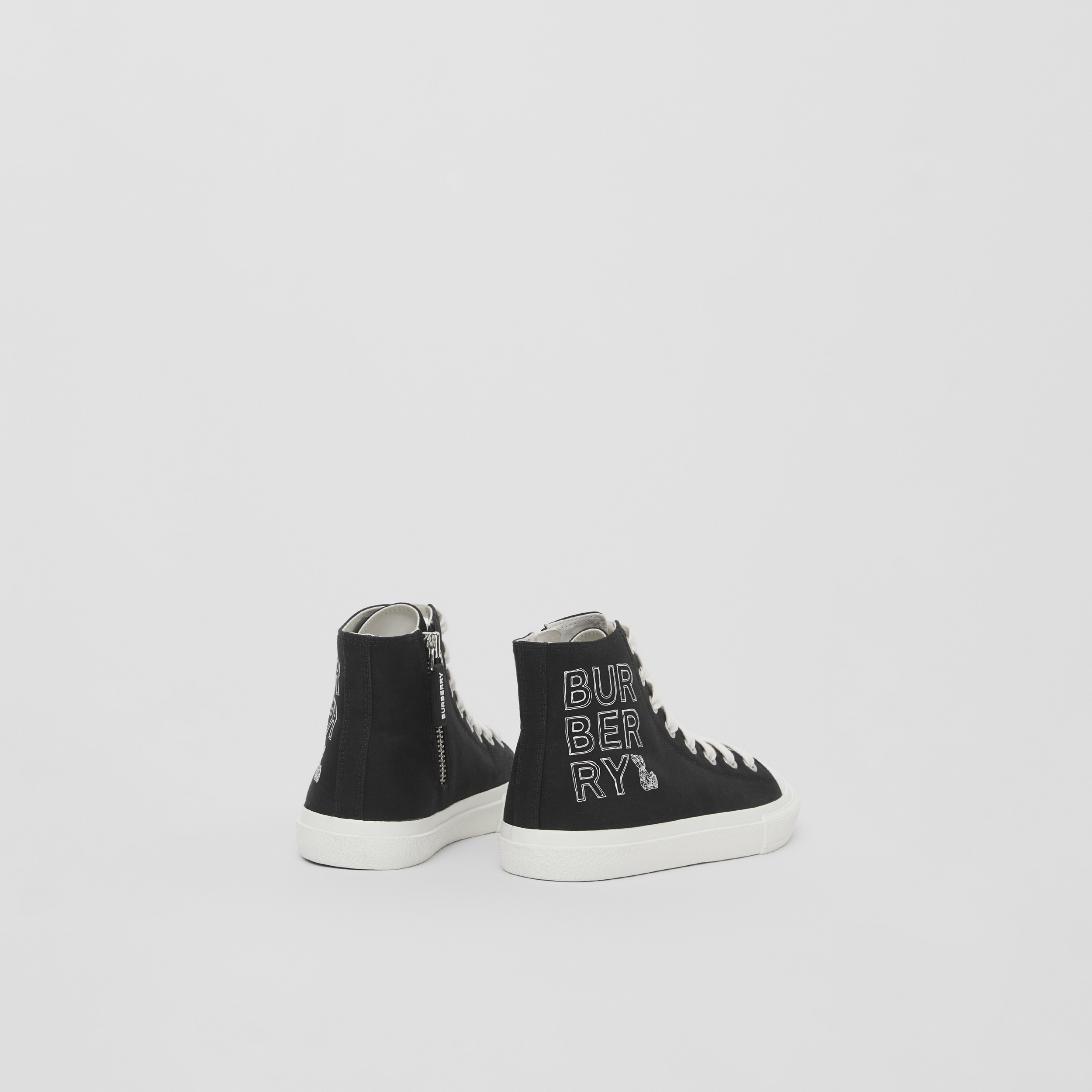 Logo Print Cotton Gabardine High-top Sneakers in Black | Burberry® Official - 3