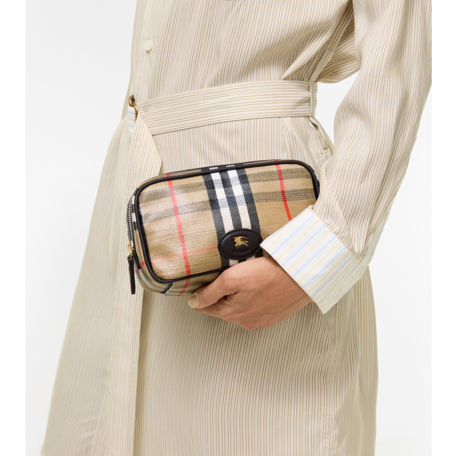 Highlands Make-up Pouch in Sand beige - Women, Linen, Cotton | Burberry® Official