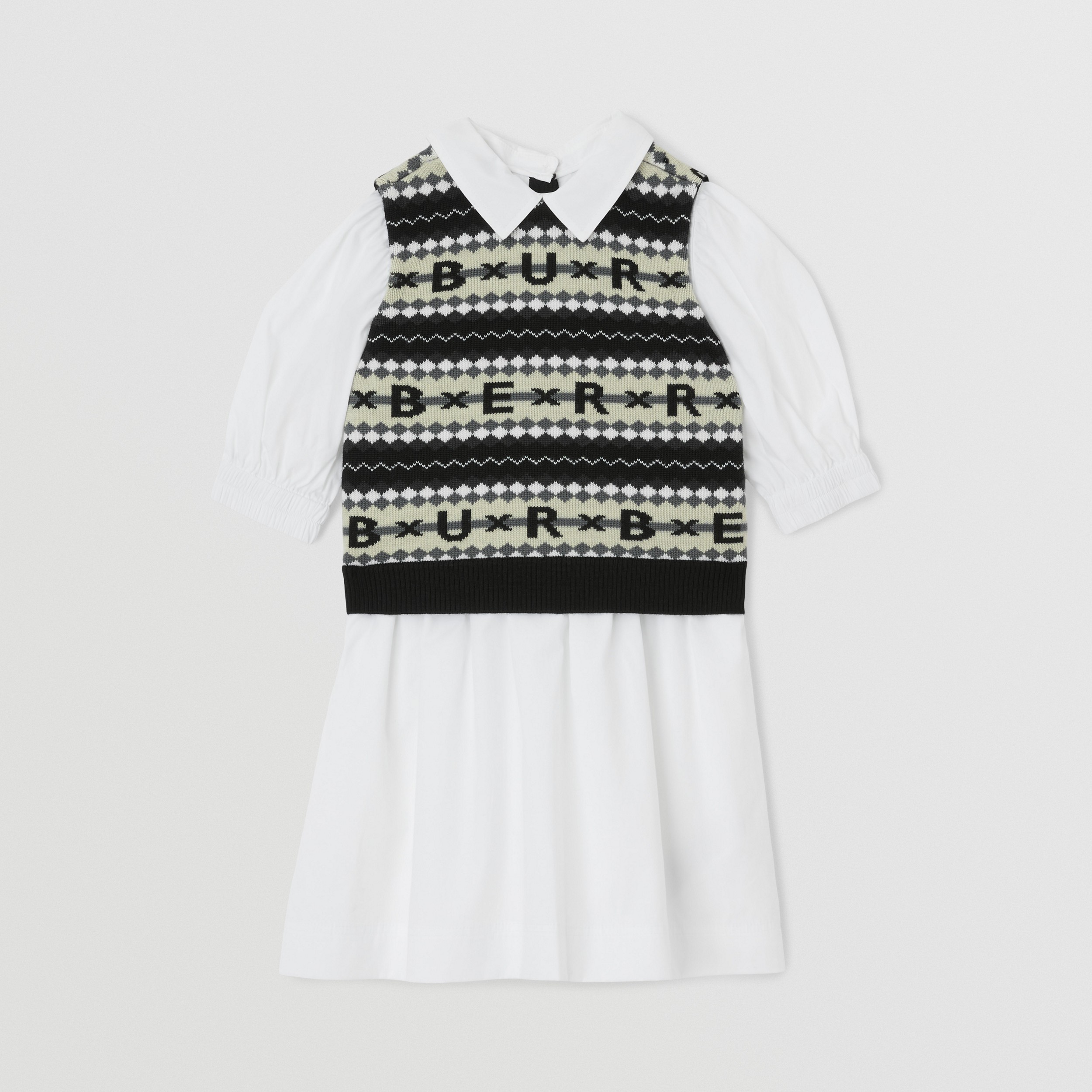 Vestido estilo camisa de algodão stretch com logotipo em Fair Isle (Branco) - Crianças | Burberry® oficial - 1