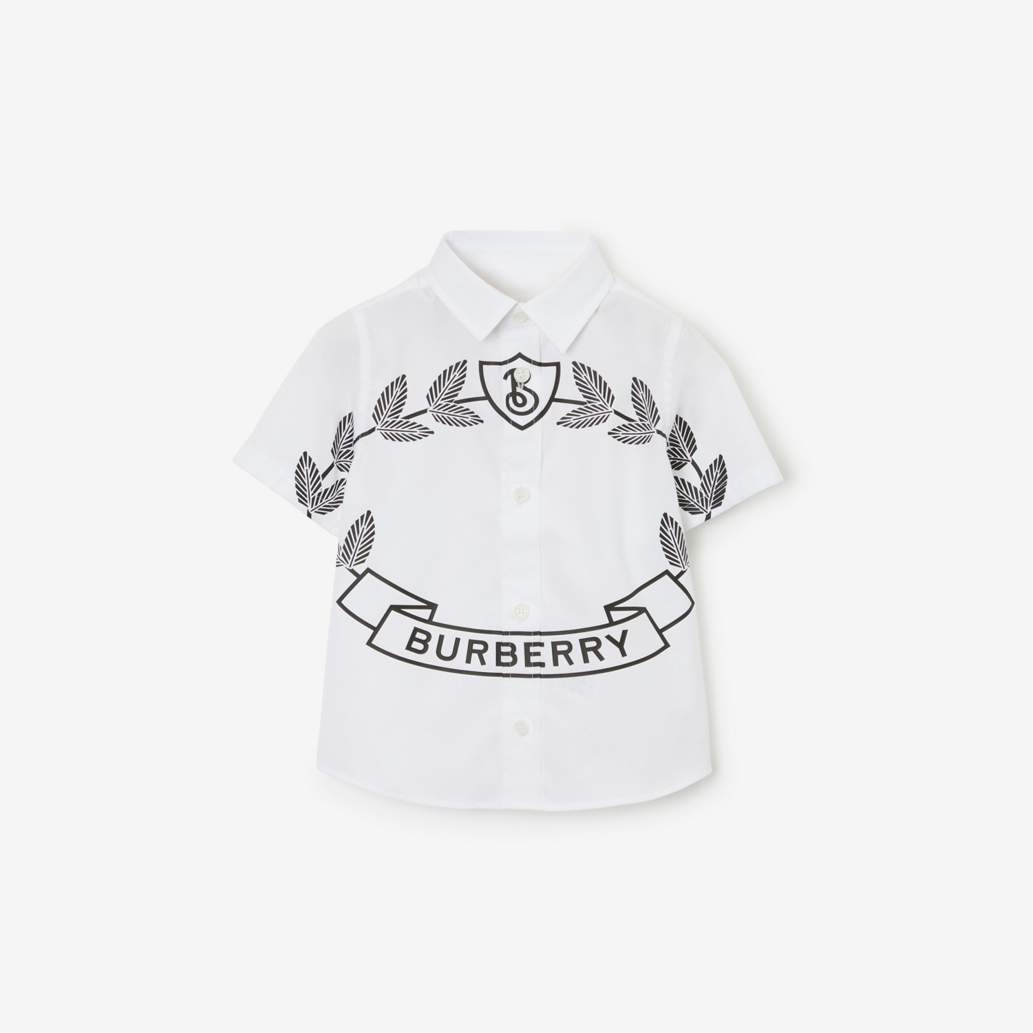 Camisa de algodão stretch com emblema de folha de carvalho (Branco) - Crianças | Burberry® oficial