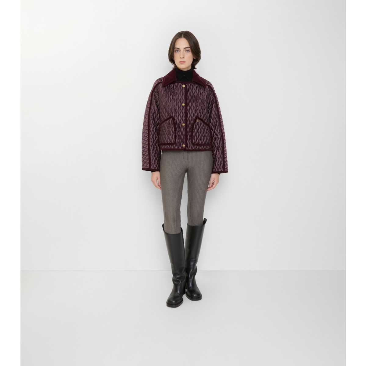  Check Cropped Quilted Nylon Floriston Jacket