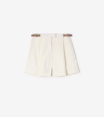 Check Trim Cotton Poplin Shorts in Seashell white - Women | Burberry® Official