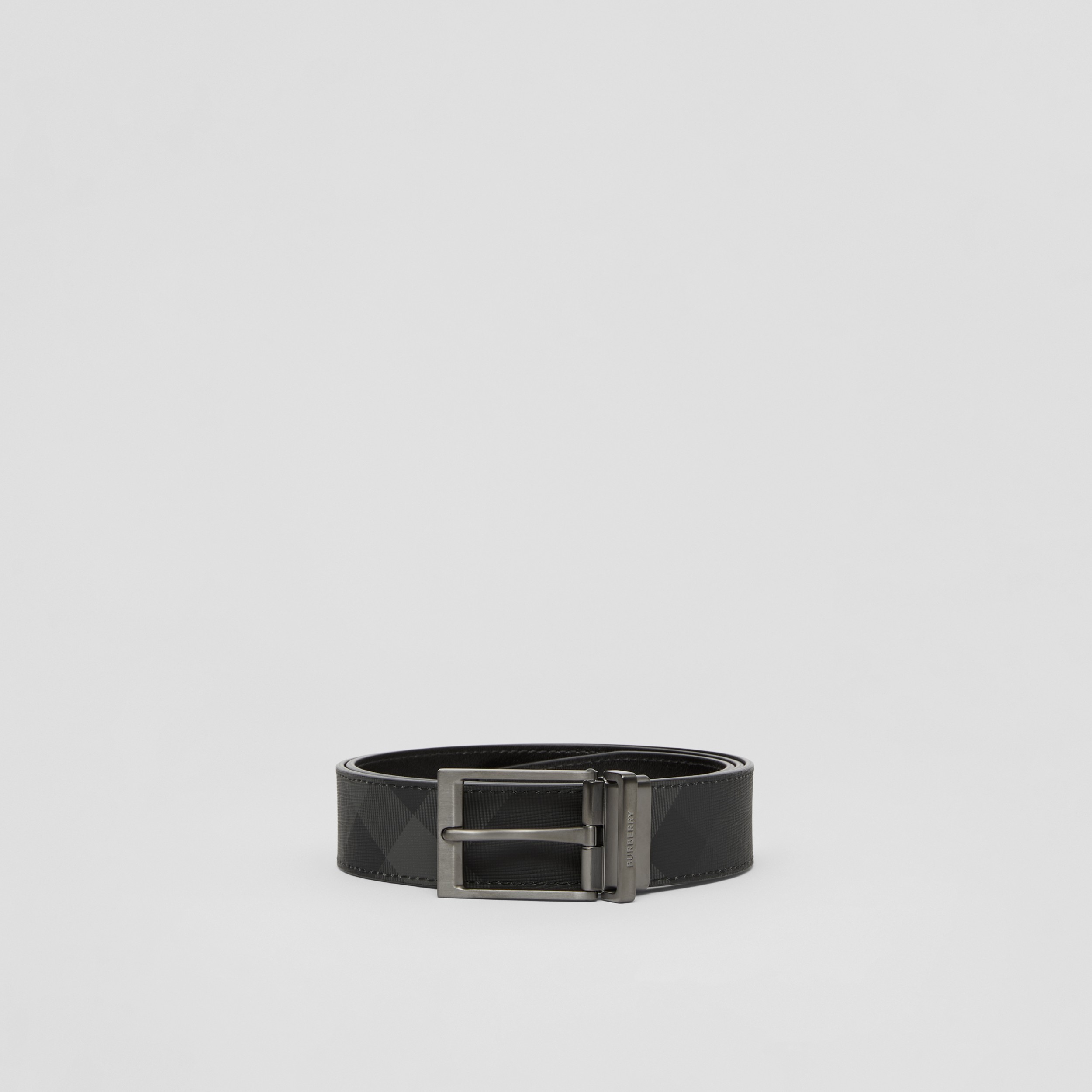 Check and Leather Reversible Belt in Charcoal/graphite - Men | Burberry® Official - 4