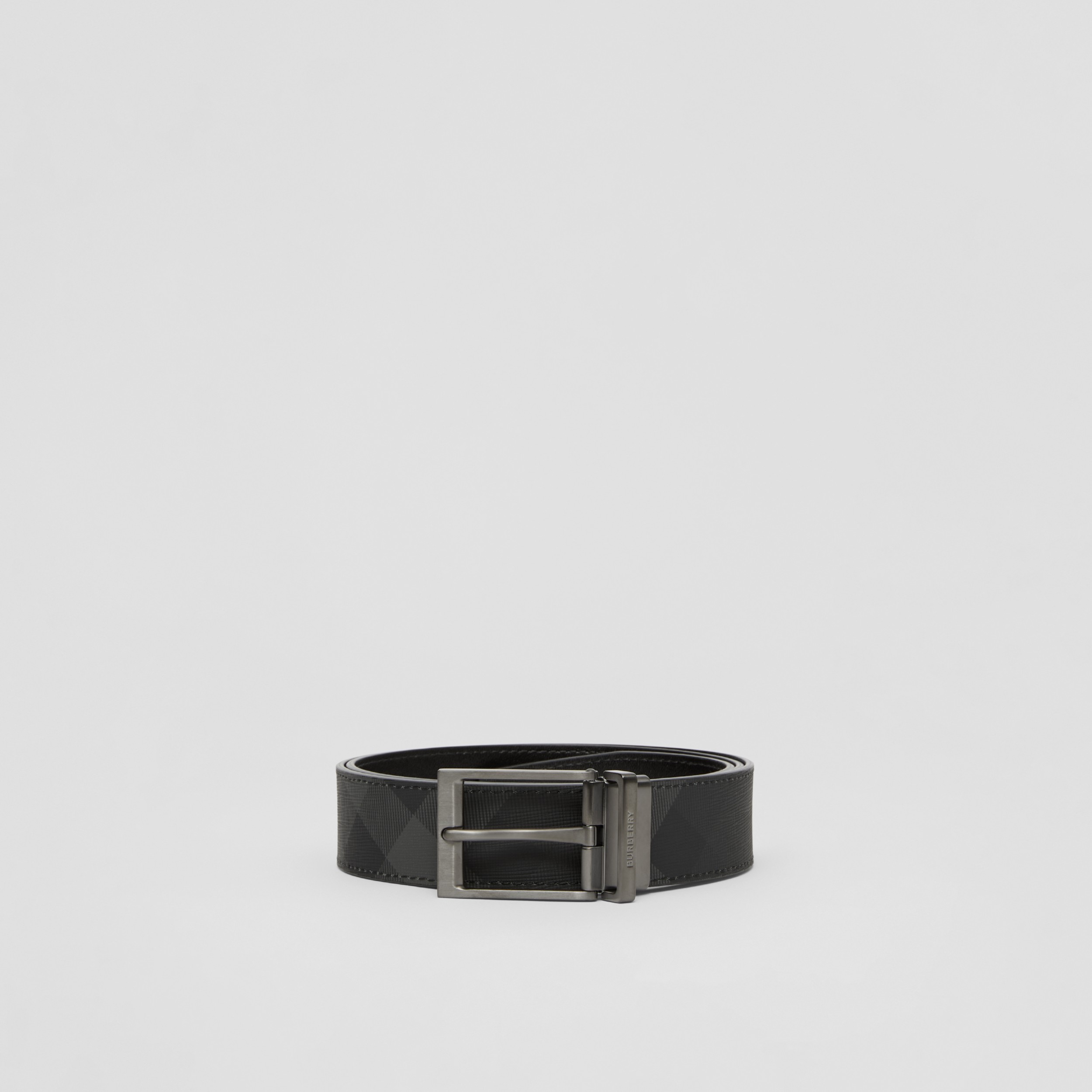 Check and Leather Reversible Belt in Charcoal/graphite - Men | Burberry®  Official