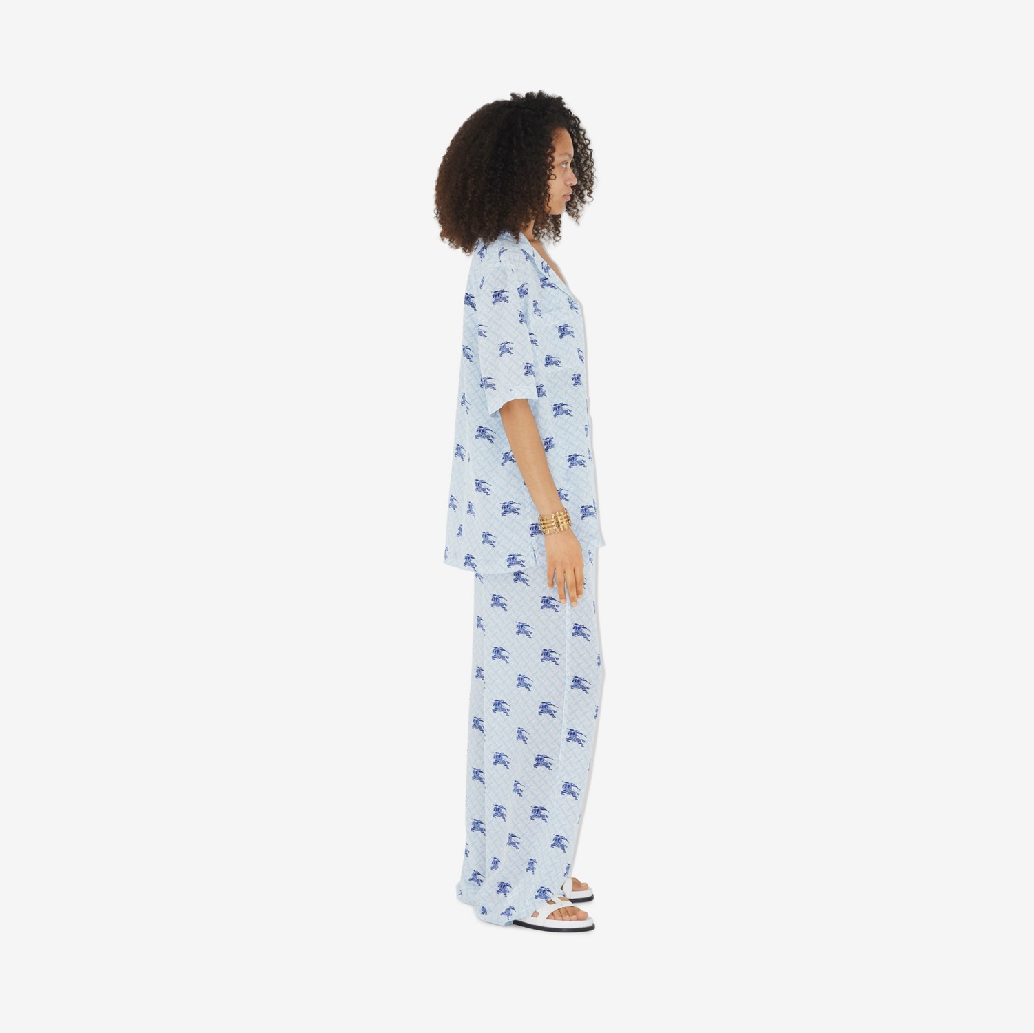 EKD 모노그램 실크 파자마 셔츠 (네이비) - 여성 | Burberry®