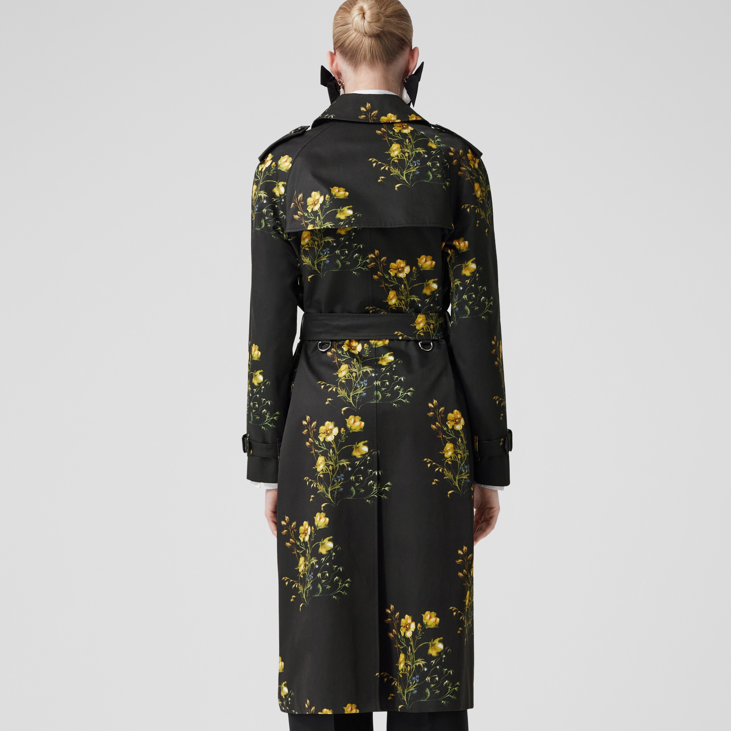 Floral Print Cotton Long Waterloo Trench Coat in Black - Women | Burberry® Official - 3