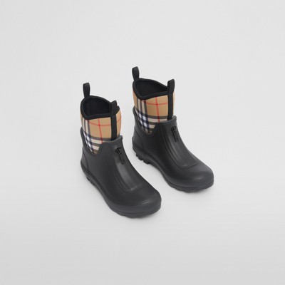 Burberry Childrens Vintage Check Neoprene And Rubber Rain Boots In Black