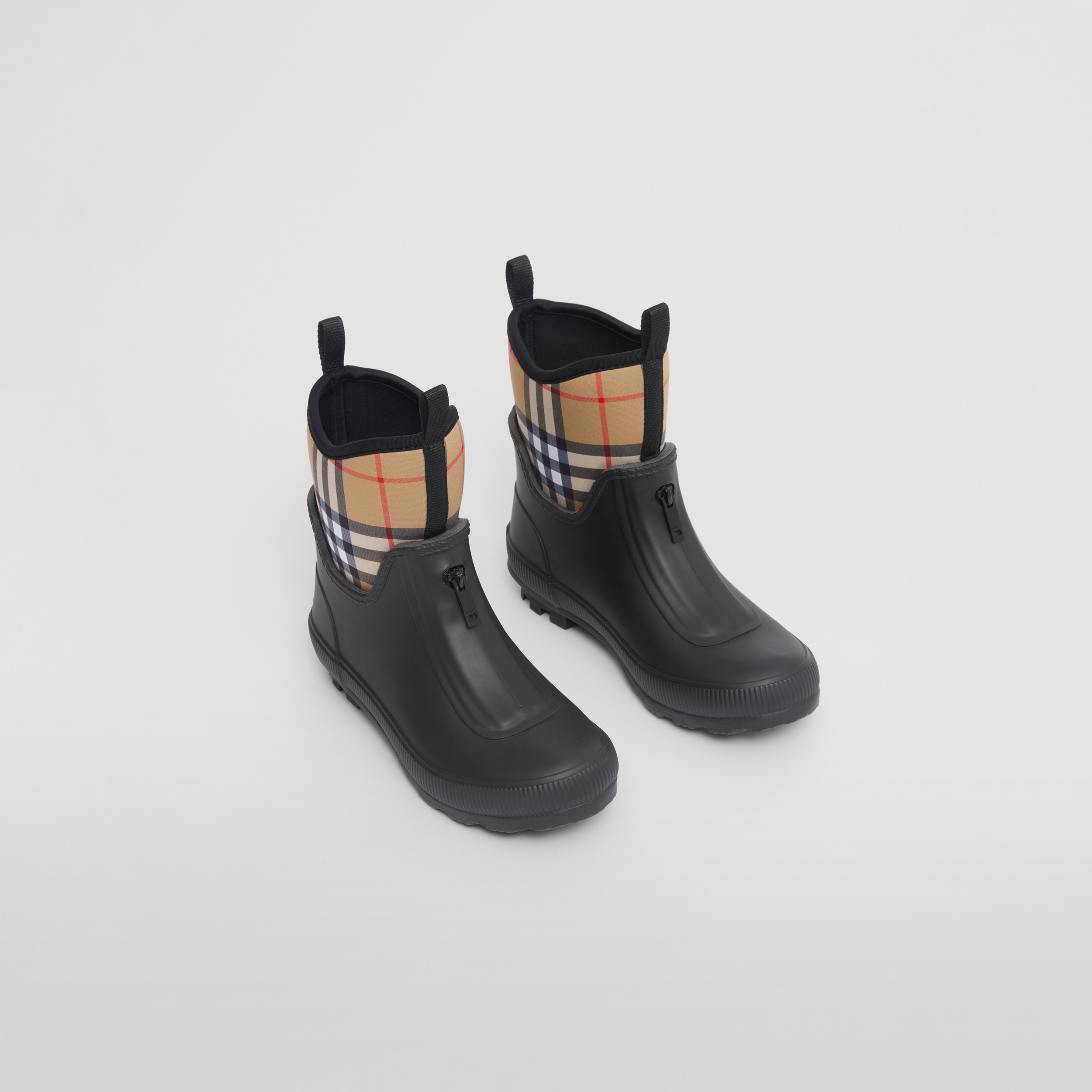 Vintage Check Neoprene and Rubber Rain Boots in Black - Children | Burberry® Official - 1