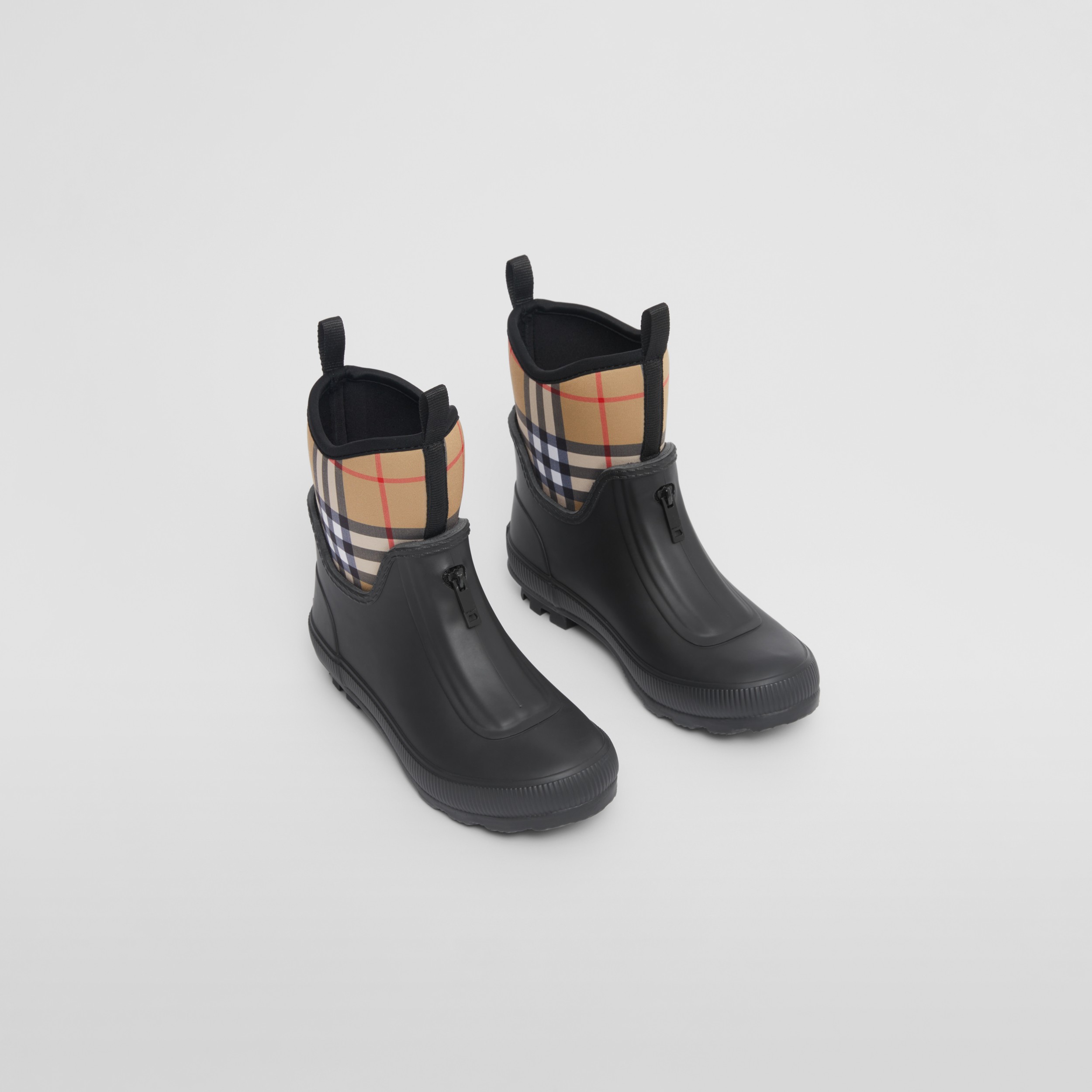 Vintage Check Neoprene and Rubber Rain Boots in Black Children