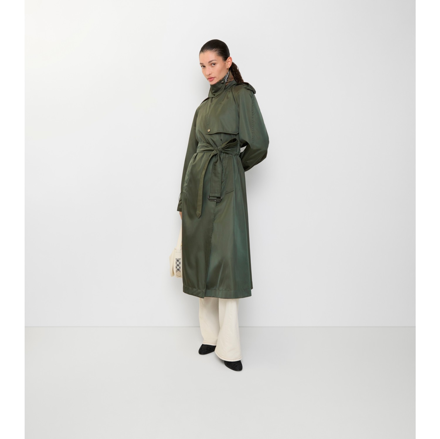 Long Nylon Hooded Trench Coat