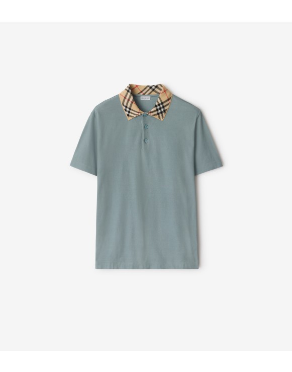 Check Collar Cotton Polo Shirt