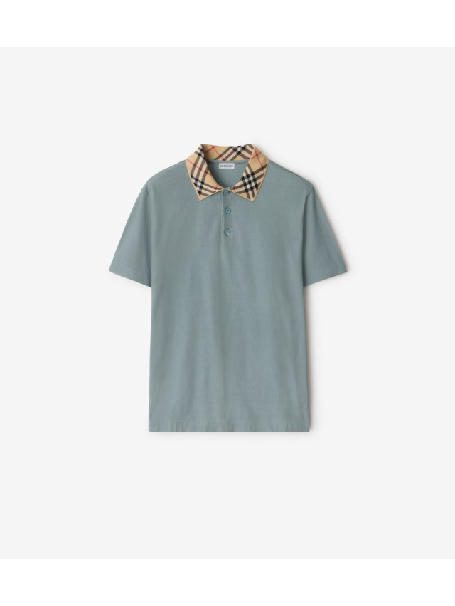 Check Collar Cotton Polo Shirt