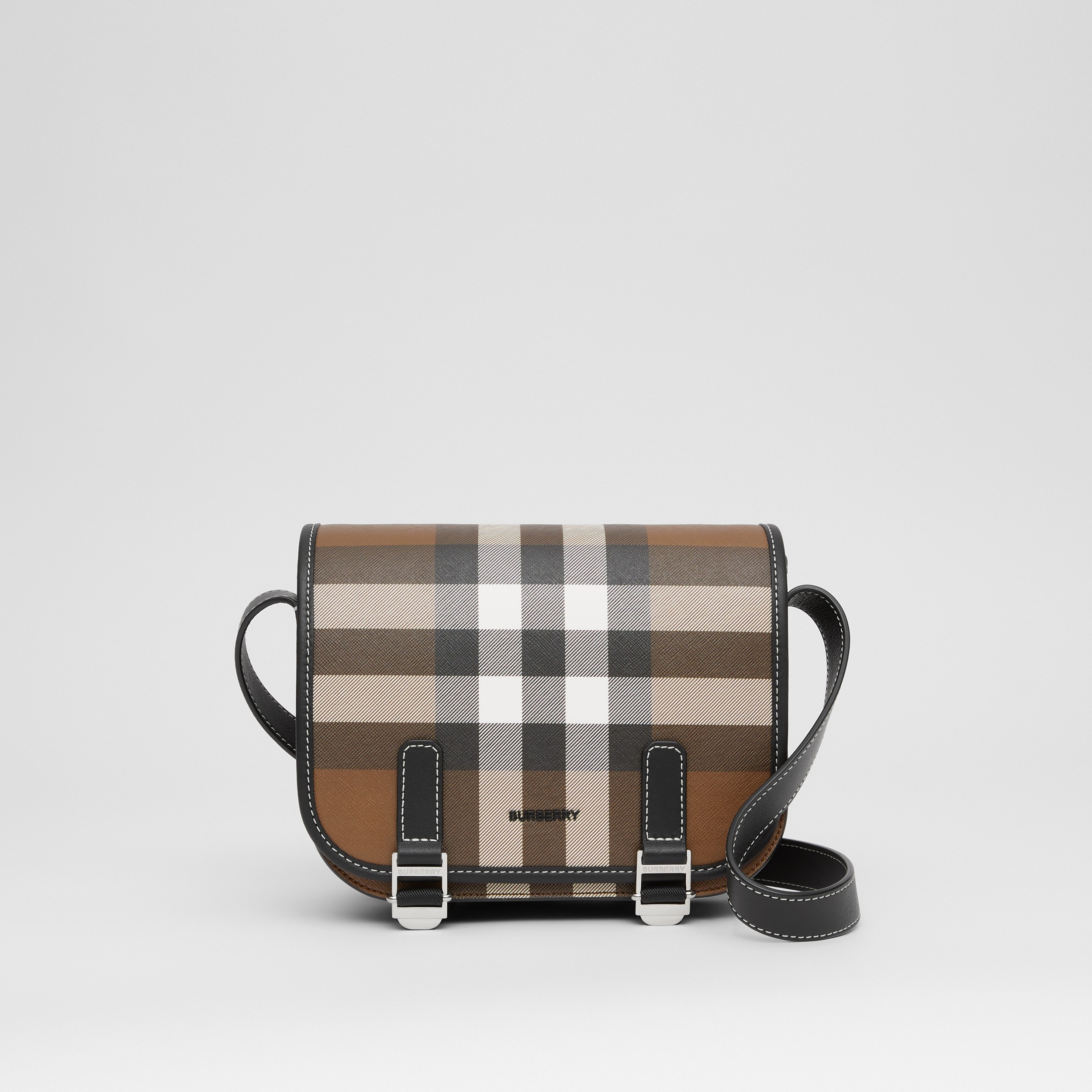 Check Print and Leather Messenger Bag in Dark Birch Brown - Men | Burberry® Official - 1