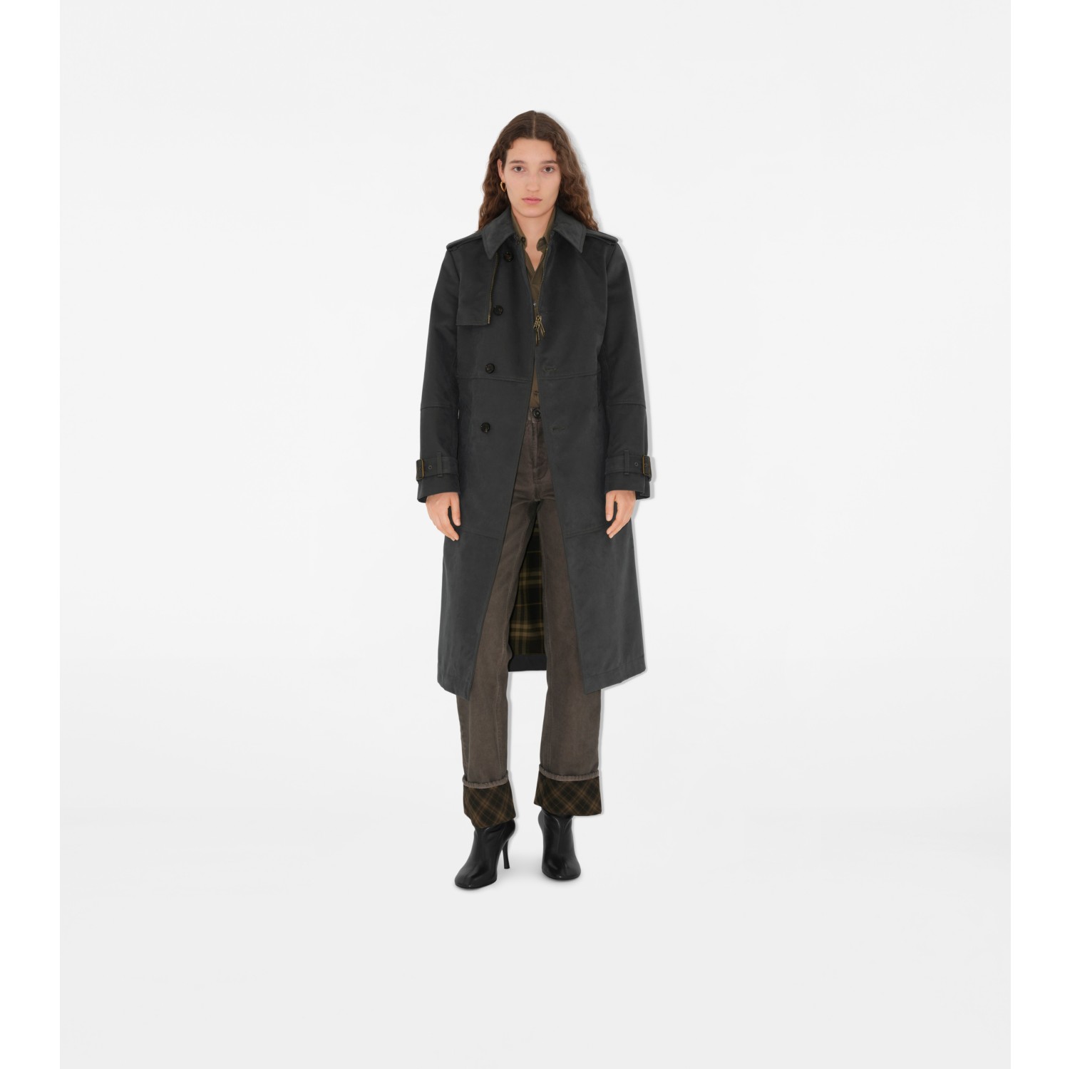 Trench coat longo de nylon e algodão