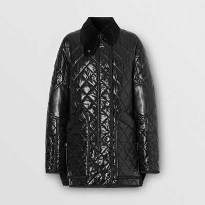 burberry rib knit panel diamond quilted barn jacket