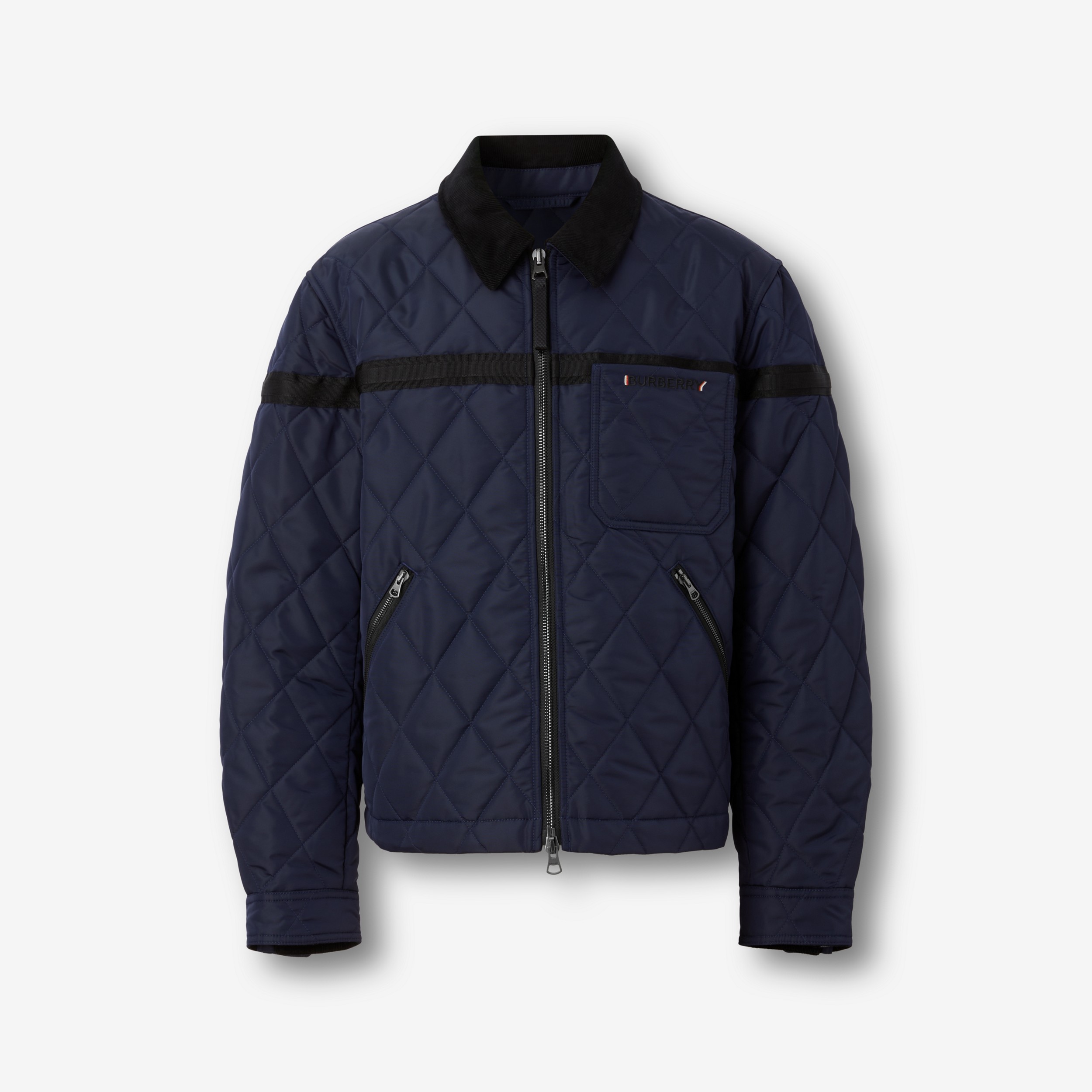 Jaqueta de campo em matelassê com colarinho em veludo cotelê (Azul Grafite Escuro) - Homens | Burberry® oficial - 1