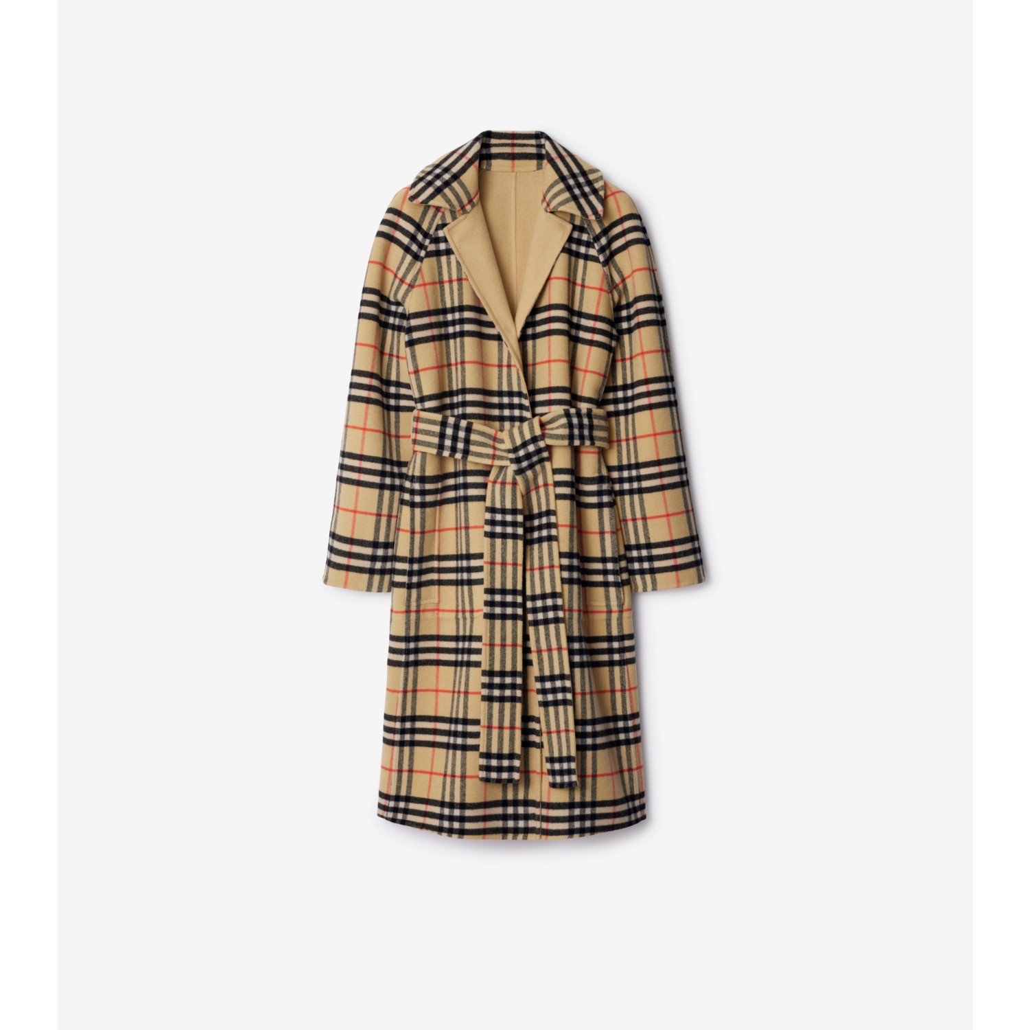 Long Reversible Check Wool Car Coat