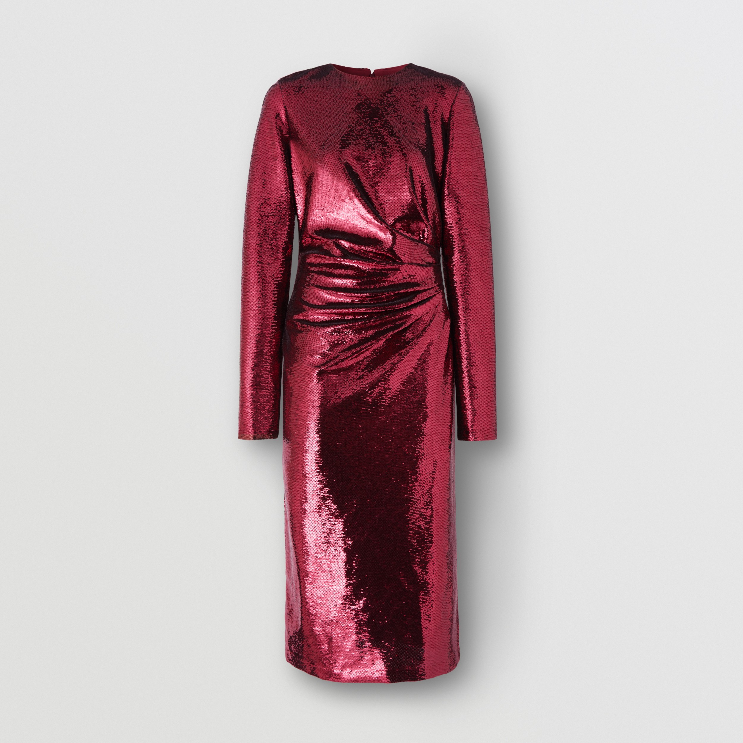 Gathered Sequinned Stretch Nylon Dress in Deep Mulberry Women