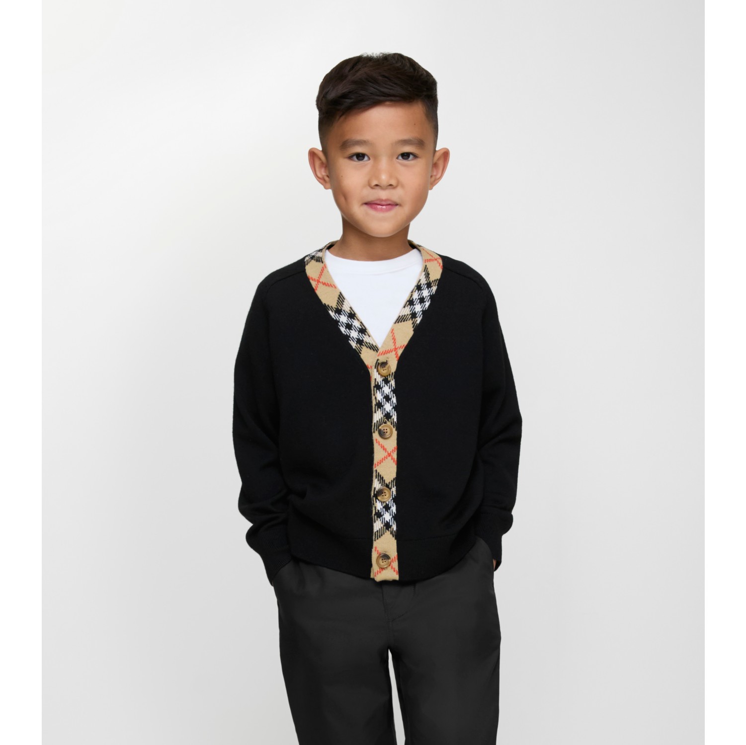 Check Trim Wool Cardigan