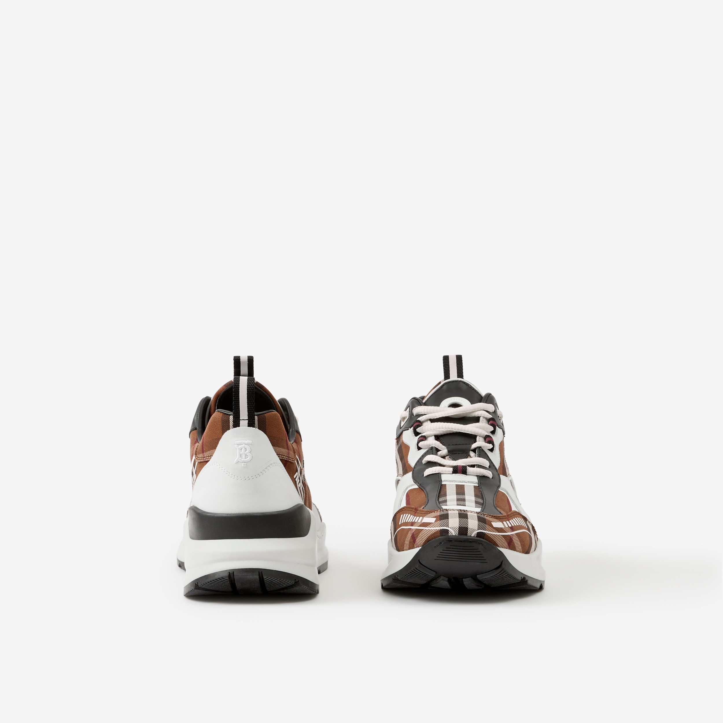 Vintage Check Cotton and Leather Sneakers in Dark Birch Brown - Men | Burberry® Official - 4
