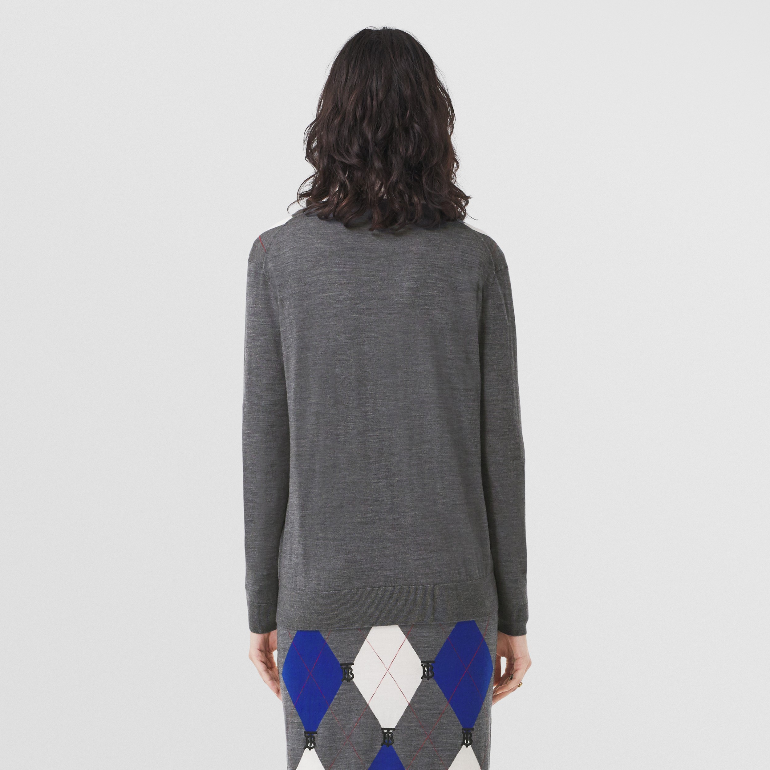 Monogram Motif Argyle Intarsia Wool Sweater in Mid Grey Melange - Women | Burberry® Official - 3