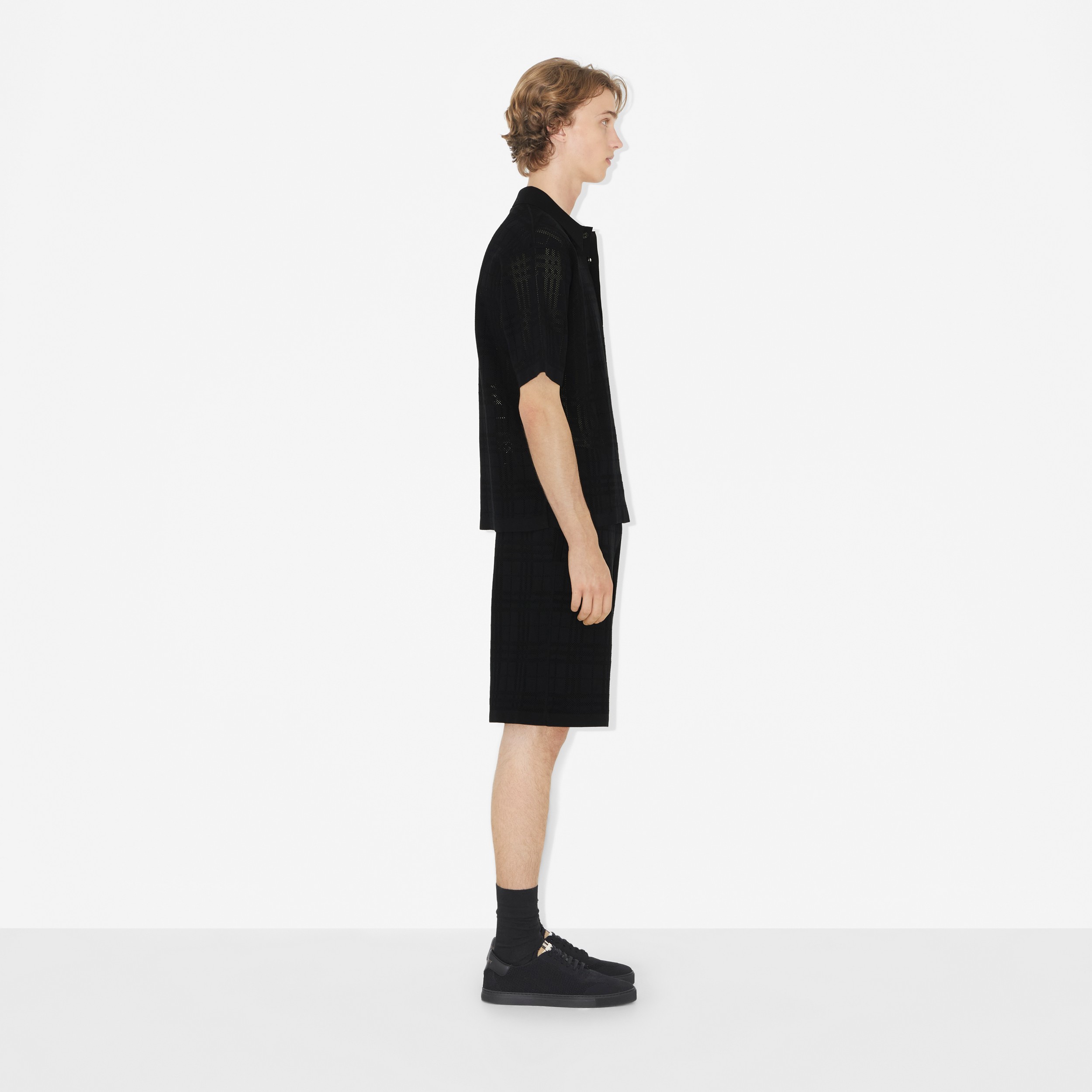 チェック テクニカルコットン オーバーサイズ ポロシャツ (ブラック) - メンズ | Burberry®公式サイト - 3