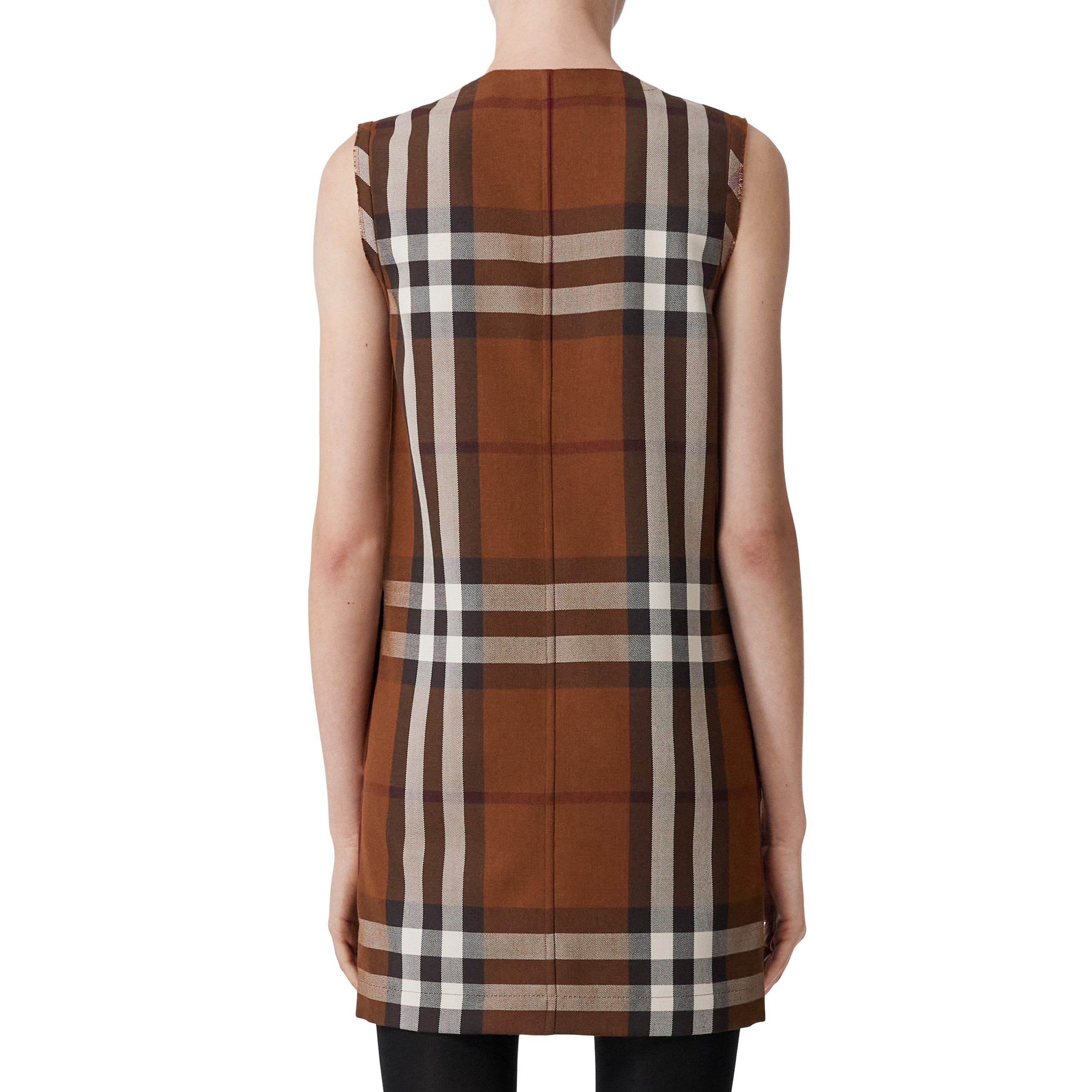 Sleeveless Check Wool Cotton Jacquard Dress in Dark Birch Brown - Women | Burberry® Official - 3