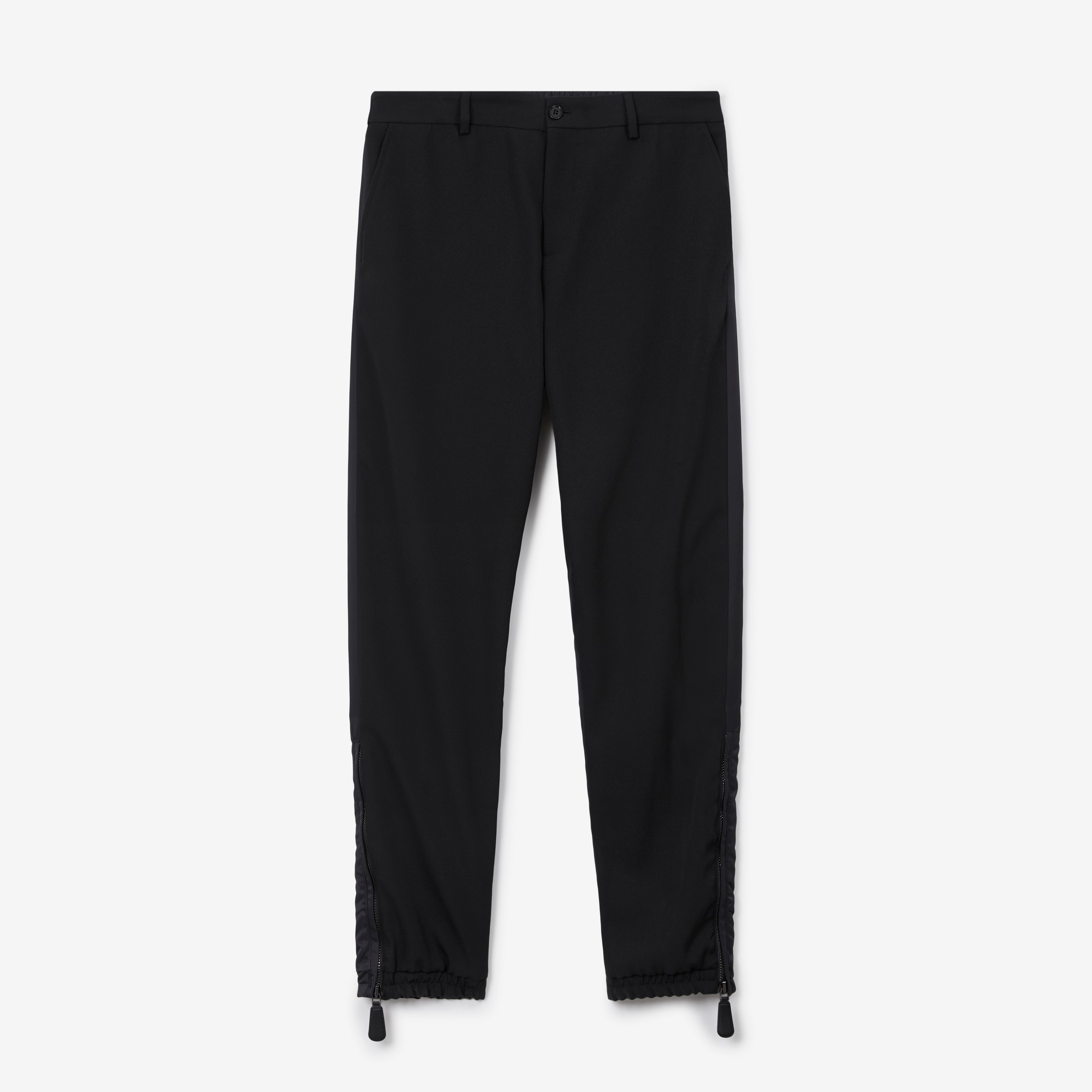 Zip Detail Grain de Poudre Wool and Nylon Trousers in Black - Men | Burberry® Official - 1