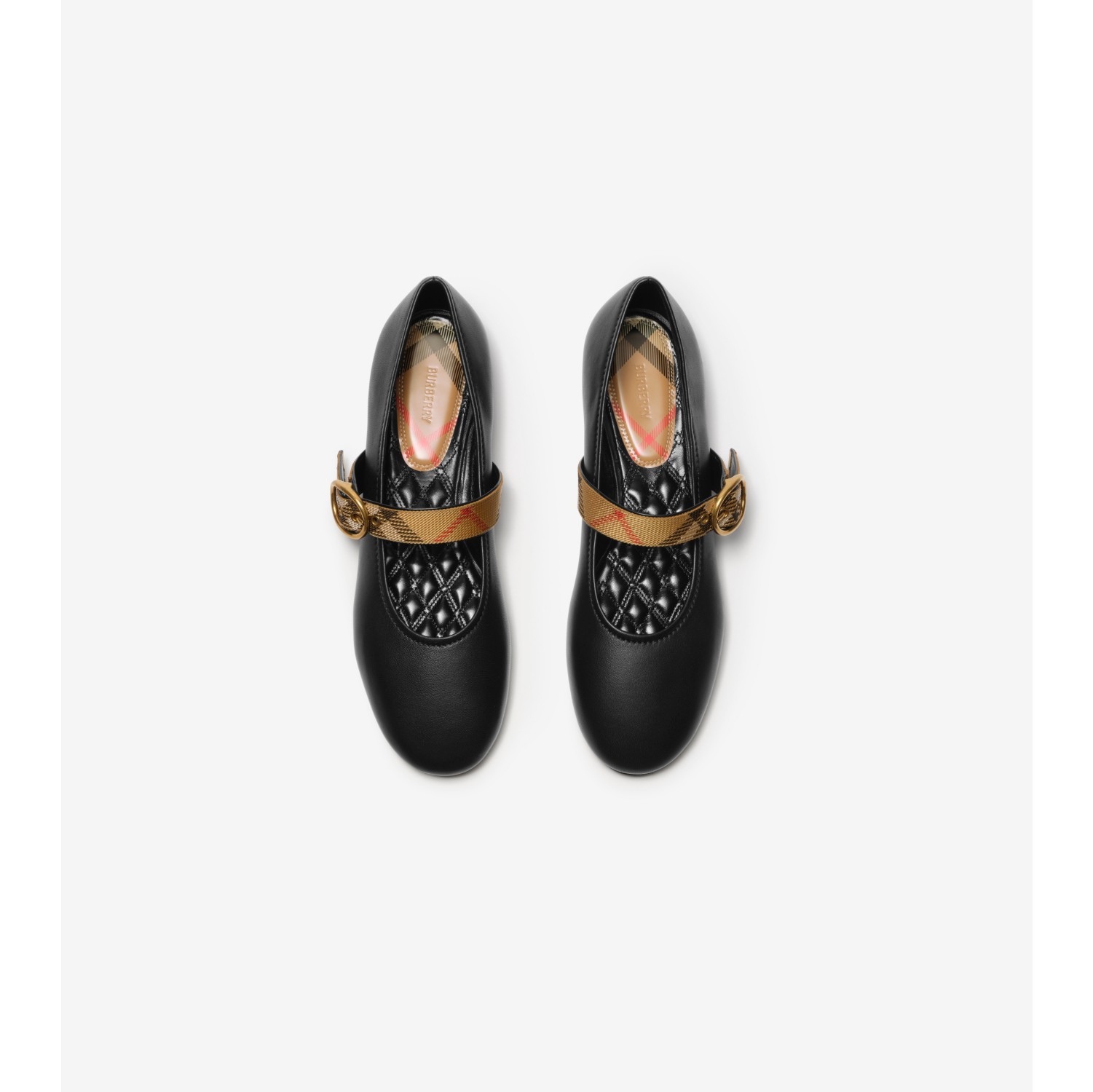 Check Strap Leather Robin Ballerinas in Black - Women | Burberry® Official