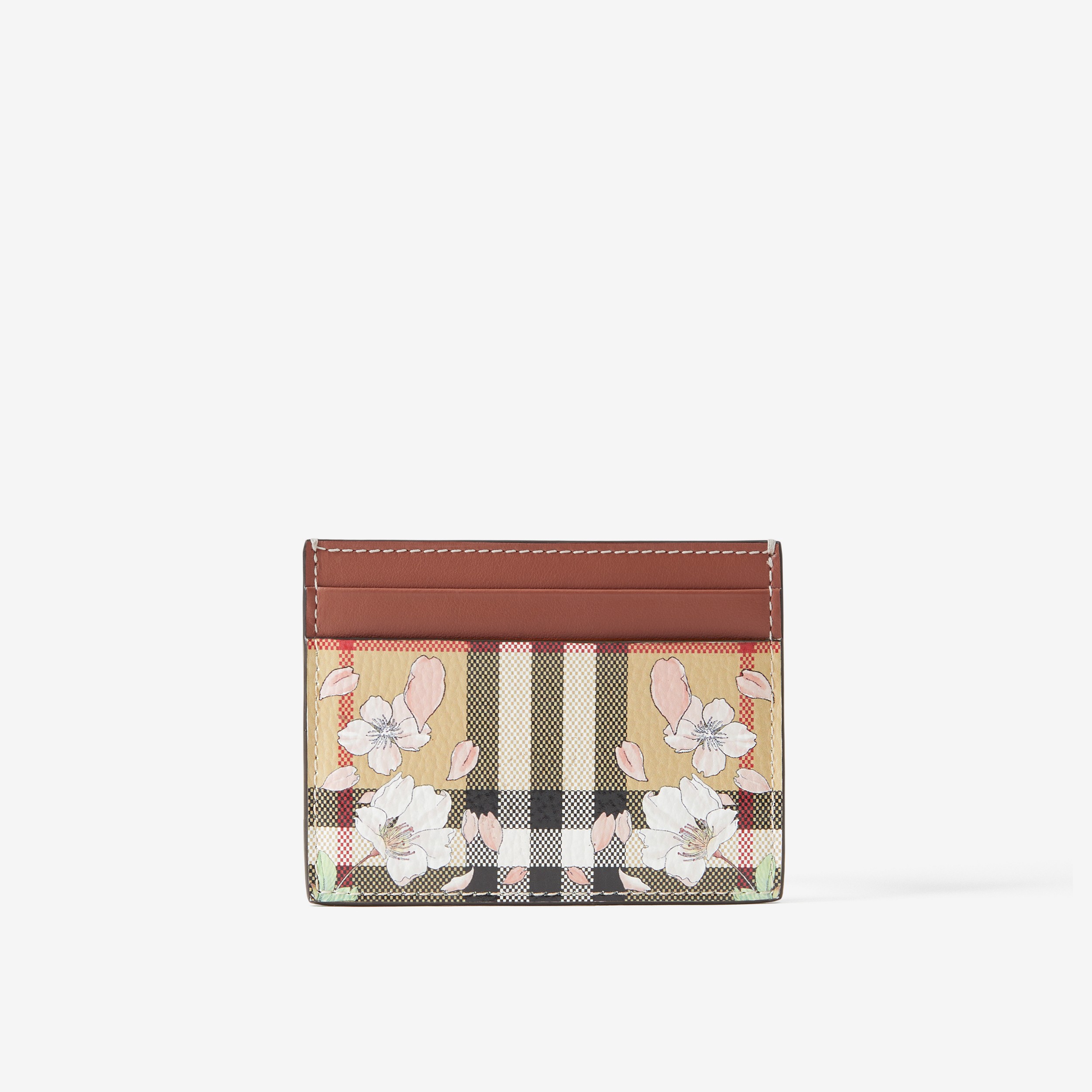 Porta-cartões de couro com estampa xadrez floral (Bege Clássico) - Mulheres | Burberry® oficial - 1