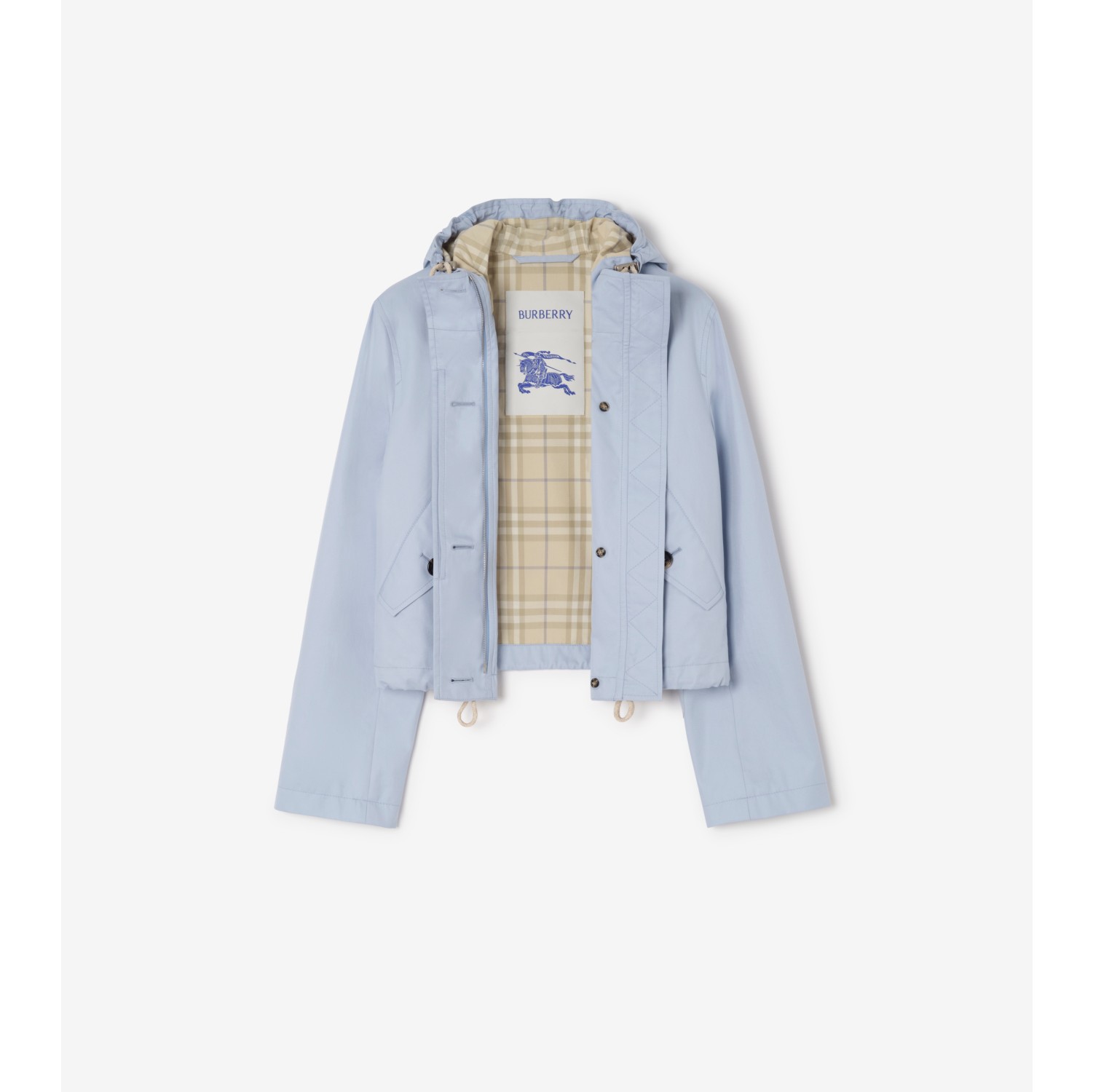 Cropped Tropical Gabardine Parka in Sunbleached blue - Women | Burberry® Official