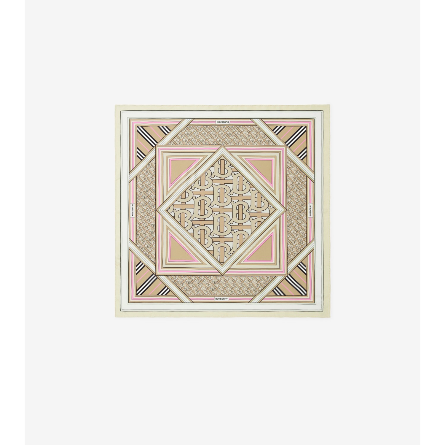 Burberry Monogram Print Square Silk Scarf Beige/Pale Pink