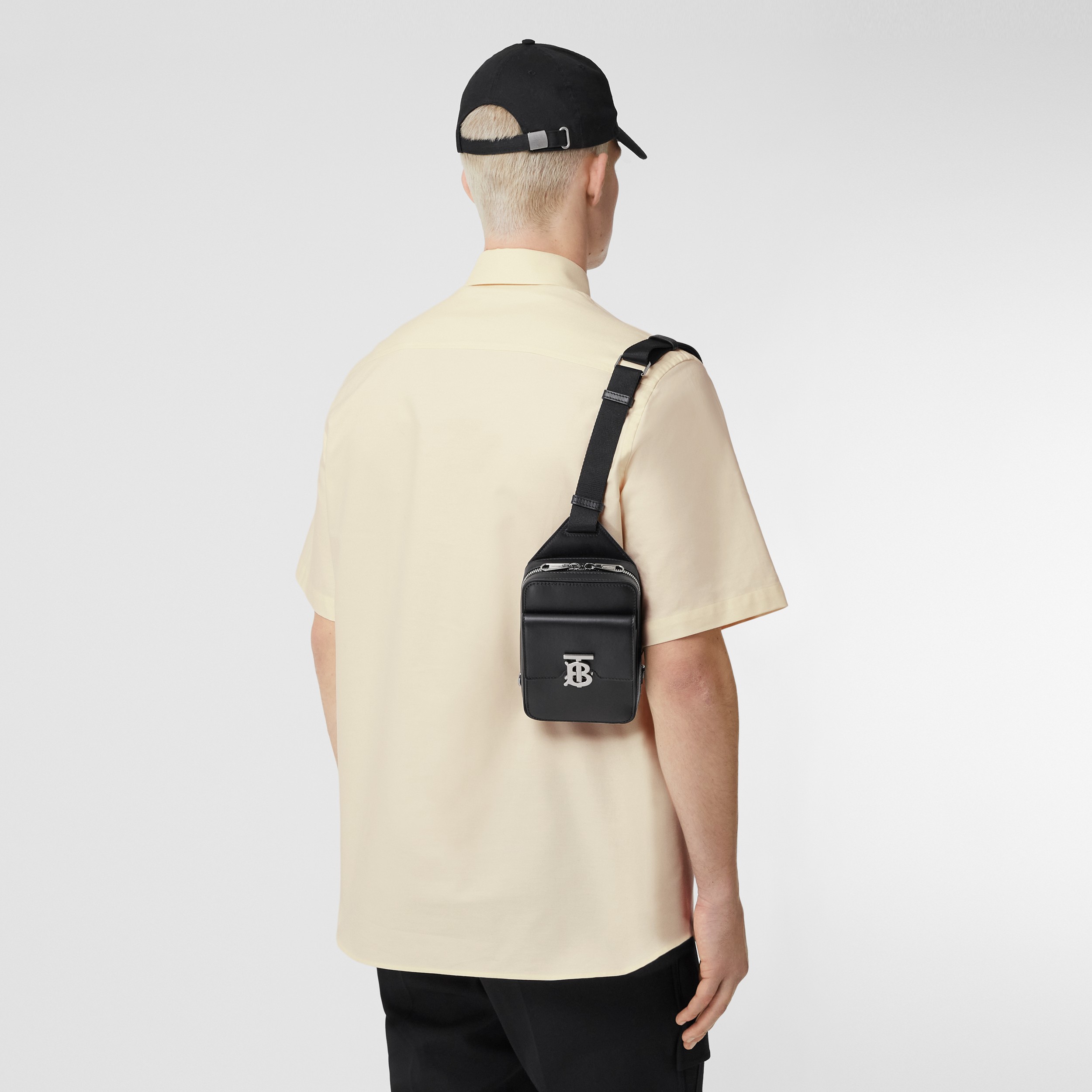 Monogram Motif Leather Crossbody Bag in Black - Men | Burberry® Official - 3